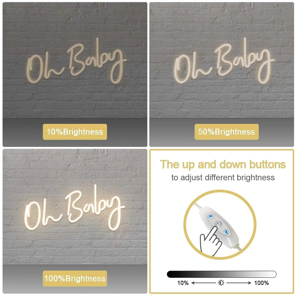 Warm White LED Neon DIVATLA Oh Baby Neon Sign for Baby Shower Decorations, Gender Reveal, Oh Baby Led Sign for Backdrop & Wall Decor, Photo Prop, Gif for Baby New Parents, 24"X12" Warm White, Good Condition condition - View 5