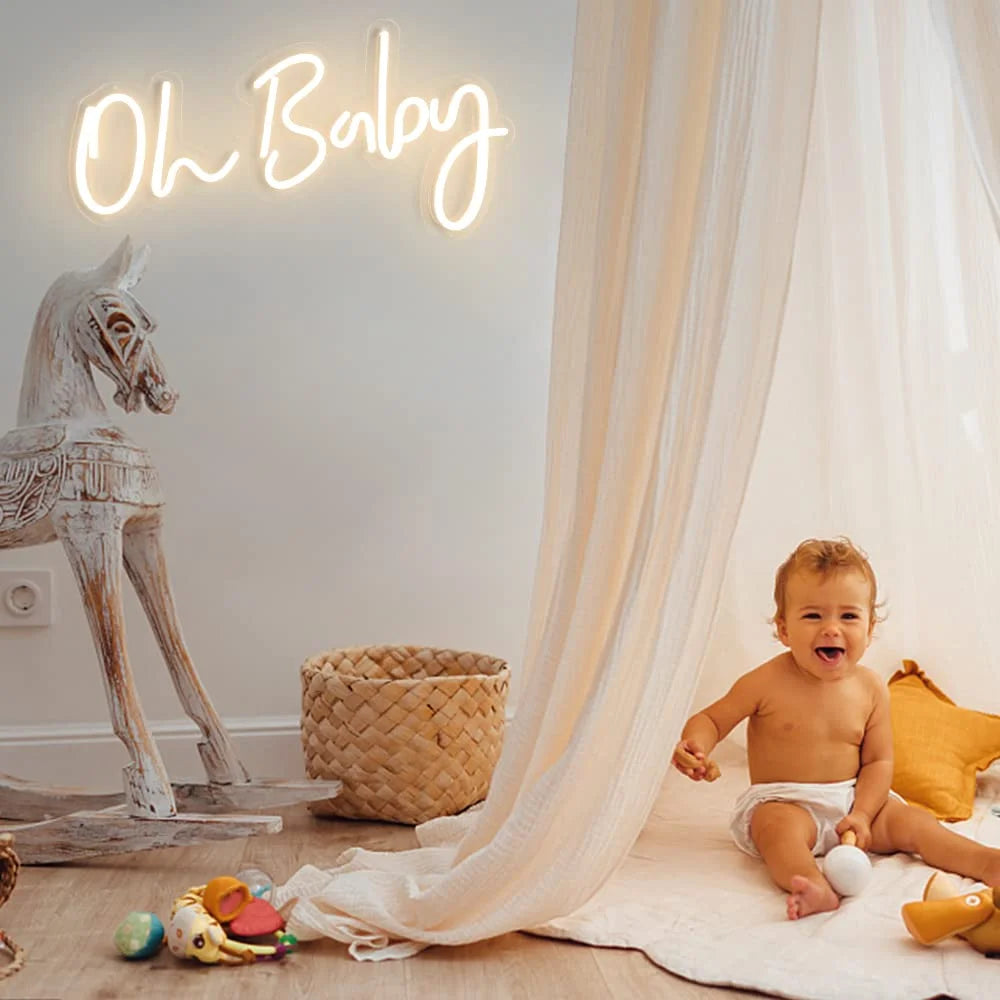 Warm White LED Neon DIVATLA Oh Baby Neon Sign for Baby Shower Decorations, Gender Reveal, Oh Baby Led Sign for Backdrop & Wall Decor, Photo Prop, Gif for Baby New Parents, 24"X12" Warm White, Good Condition condition - View 7