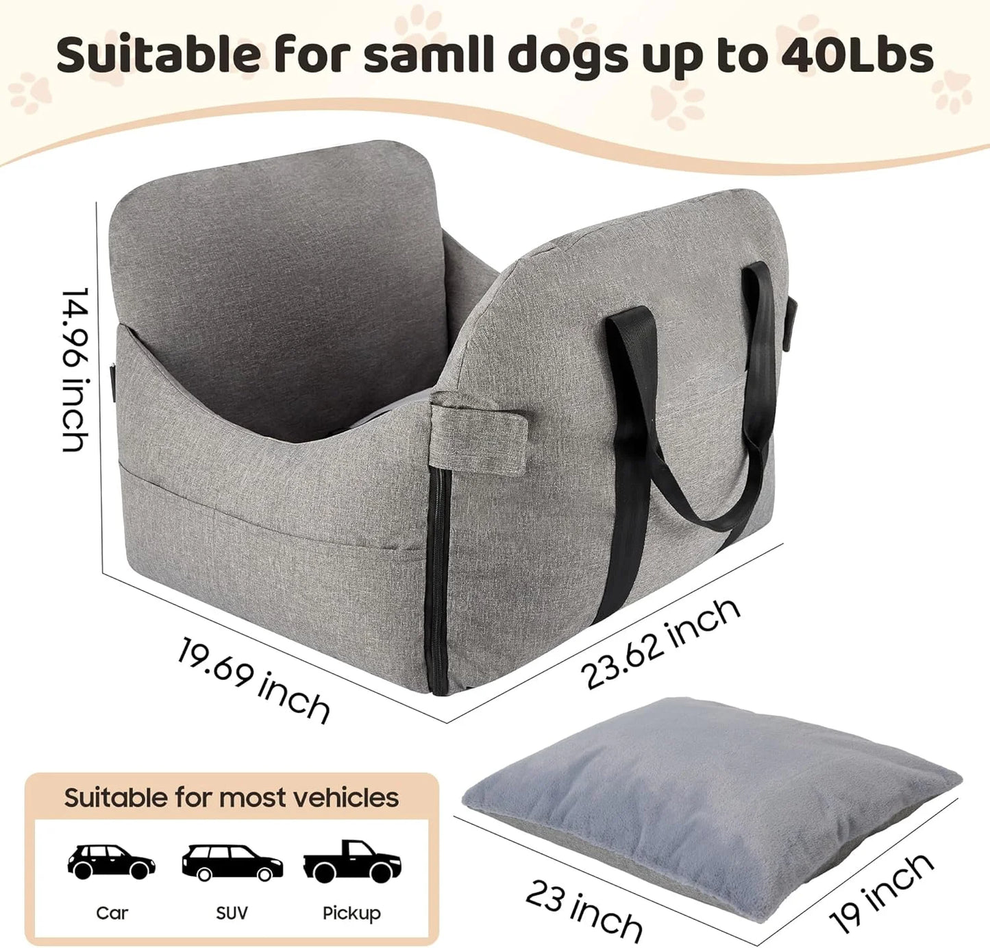 Gray N/A Dog Car Seat for Small/Medium Dogs.Water Repellent with Storage Pockets.Doubles as a Pet Travel Bed for Dogs Up to 40 lbs. Machine Washable Dog Carrier- Gray, Good Condition condition - View 5