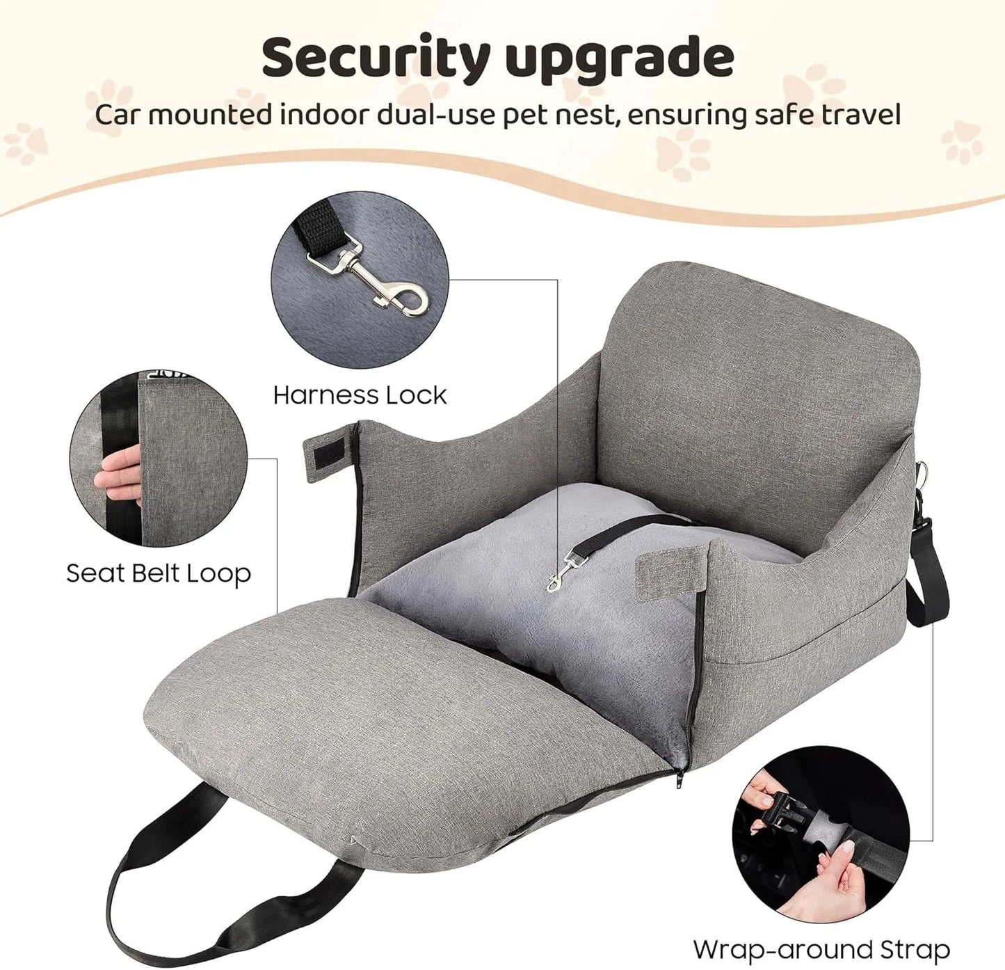 Gray N/A Dog Car Seat for Small/Medium Dogs.Water Repellent with Storage Pockets.Doubles as a Pet Travel Bed for Dogs Up to 40 lbs. Machine Washable Dog Carrier- Gray, Good Condition condition - View 8