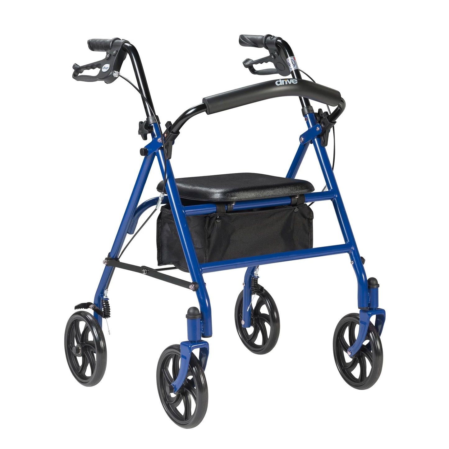 Blue Steel Drive Medical 10257BL-1 4 Wheel Rollator Walker With Seat, Steel Rolling Walker, Height Adjustable, 7.5" Wheels, Removable Back Support, 300 Pound Weight Capacity, Blue, Good Condition condition - View 1