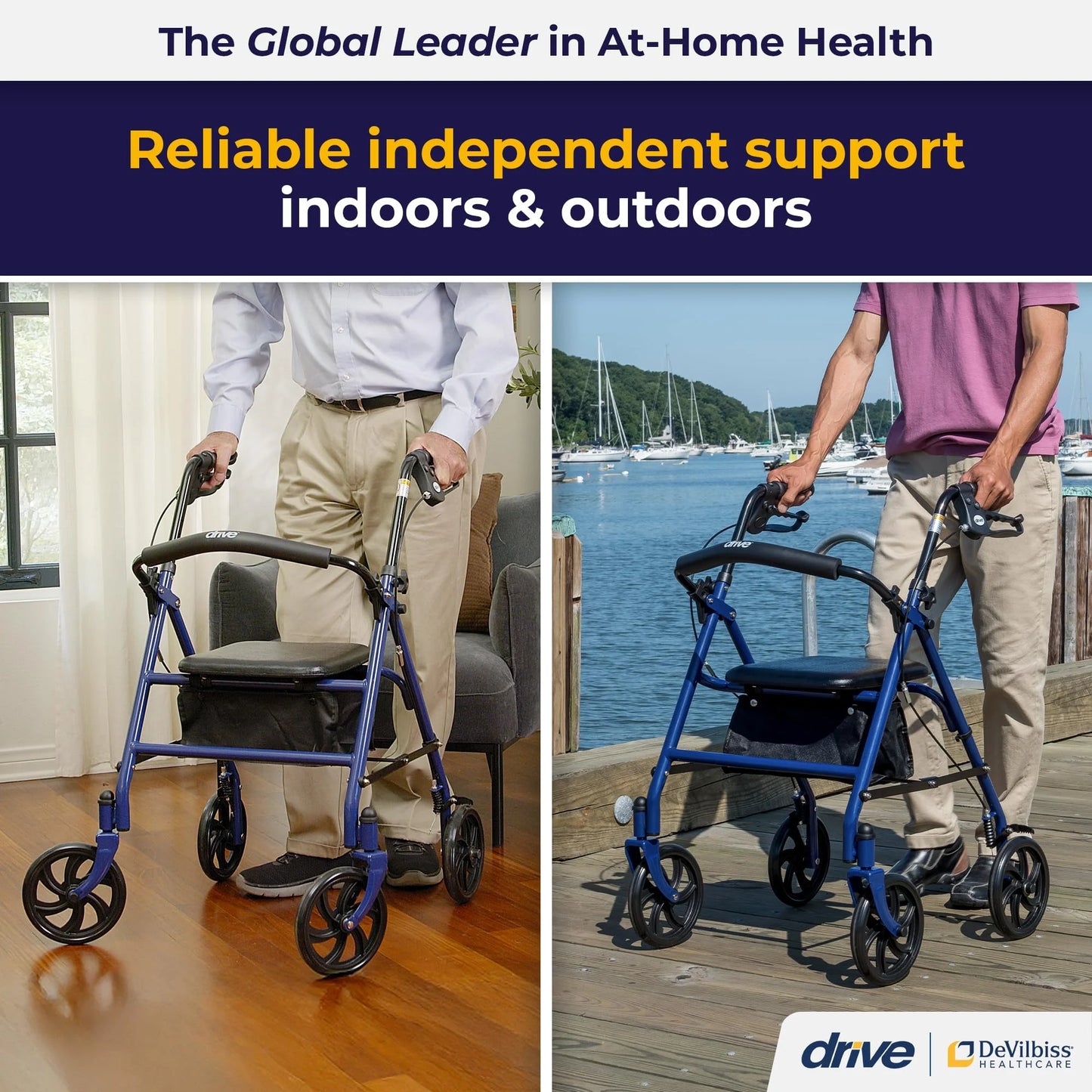 Blue Steel Drive Medical 10257BL-1 4 Wheel Rollator Walker With Seat, Steel Rolling Walker, Height Adjustable, 7.5" Wheels, Removable Back Support, 300 Pound Weight Capacity, Blue, Good Condition condition - View 6
