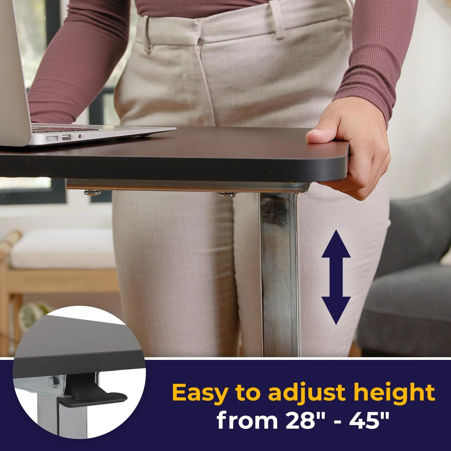 Drive Medical 13067 Non Tilt Top Overbed Table with Wheels and Secure Height Adjustment - View 7