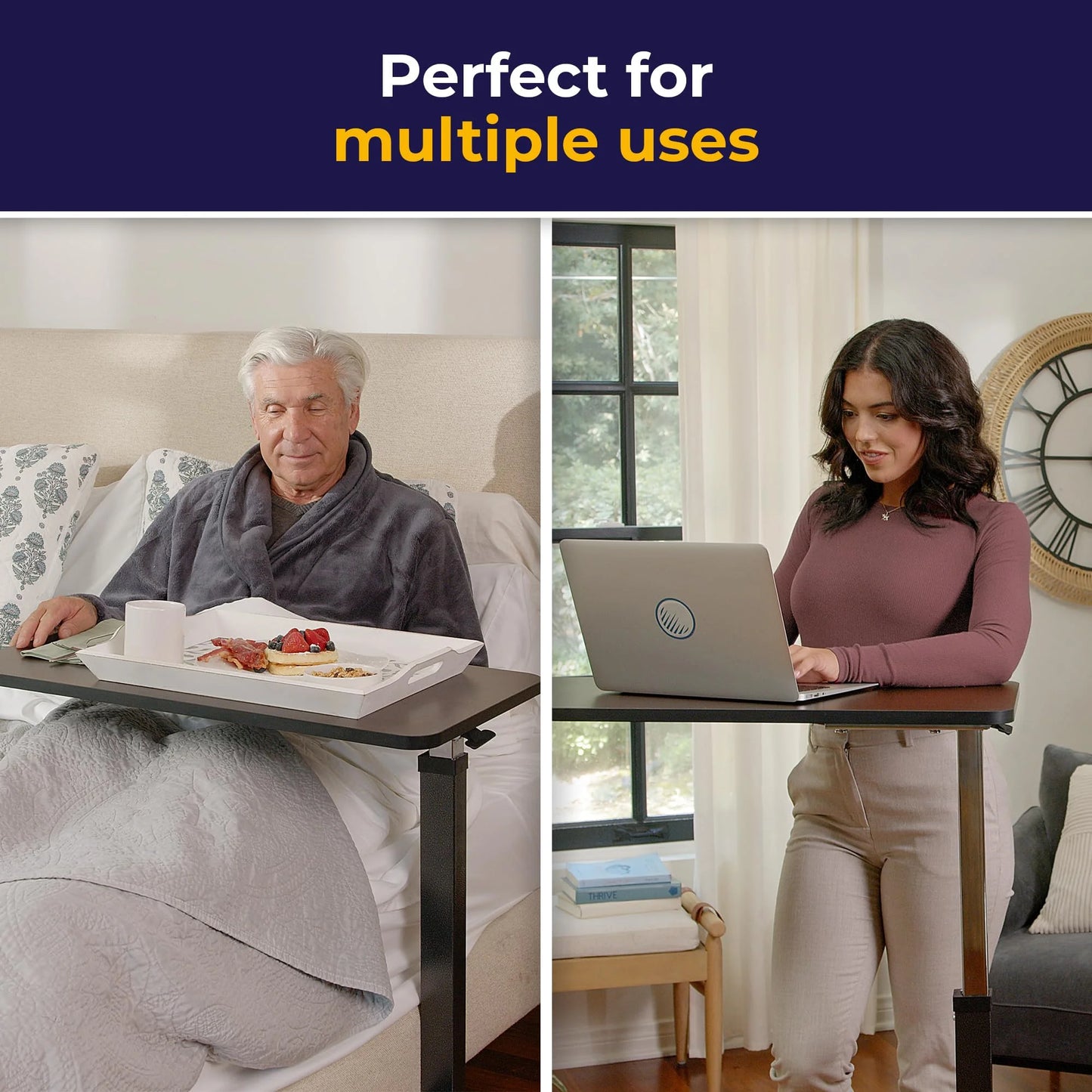 Drive Medical 13067 Non Tilt Top Overbed Table with Wheels and Secure Height Adjustment - View 8
