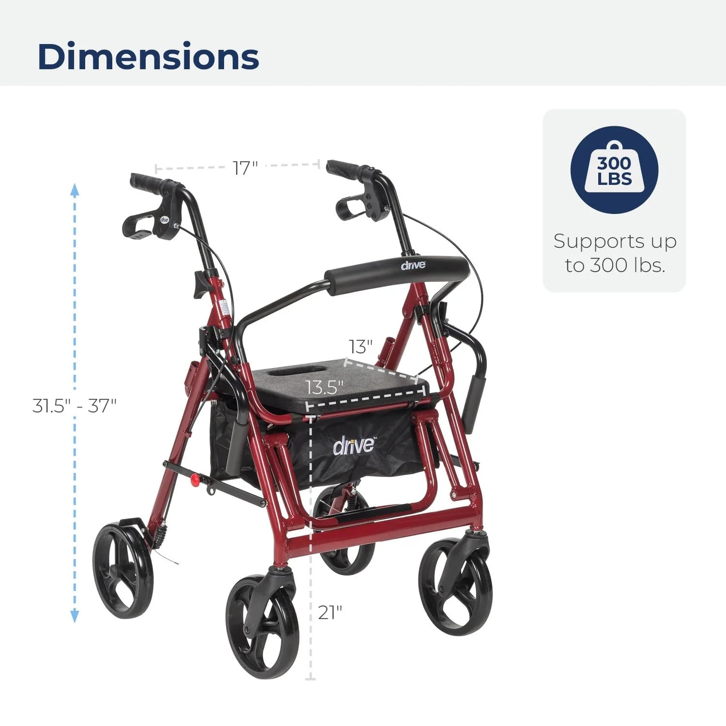 Burgundy Steel Drive Medical 795BU Duet Folding Transport Wheelchair and Rollator Walker, Burgundy, Good Condition condition - View 10