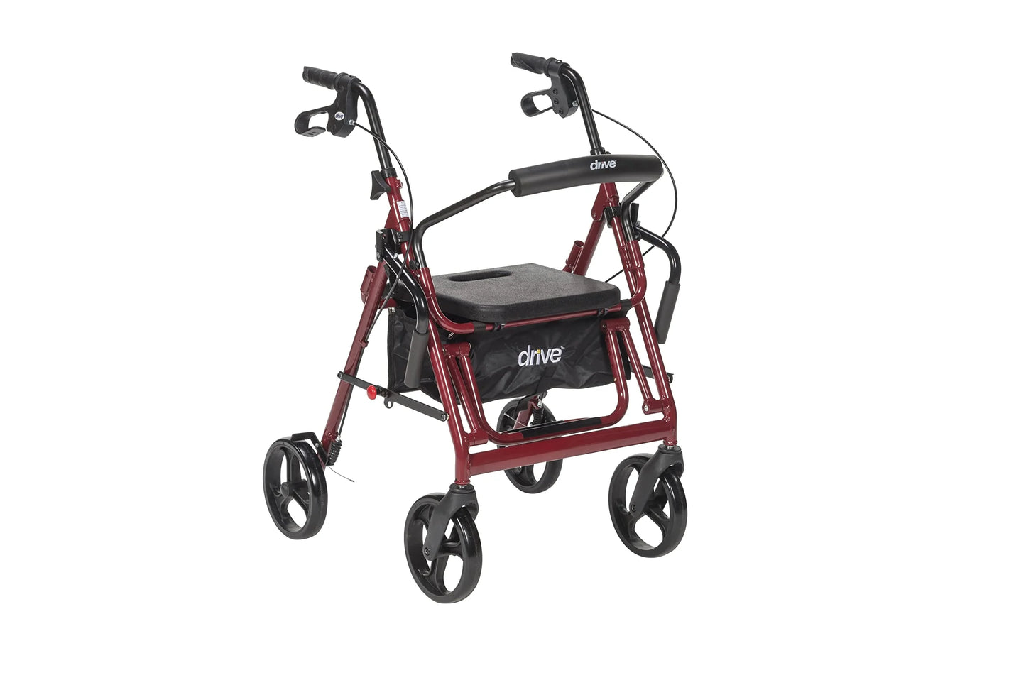 Burgundy Steel Drive Medical 795BU Duet Folding Transport Wheelchair and Rollator Walker, Burgundy, Good Condition condition - View 1