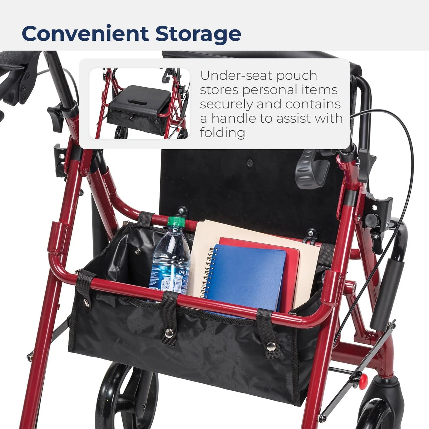 Burgundy Steel Drive Medical 795BU Duet Folding Transport Wheelchair and Rollator Walker, Burgundy, Good Condition condition - View 8