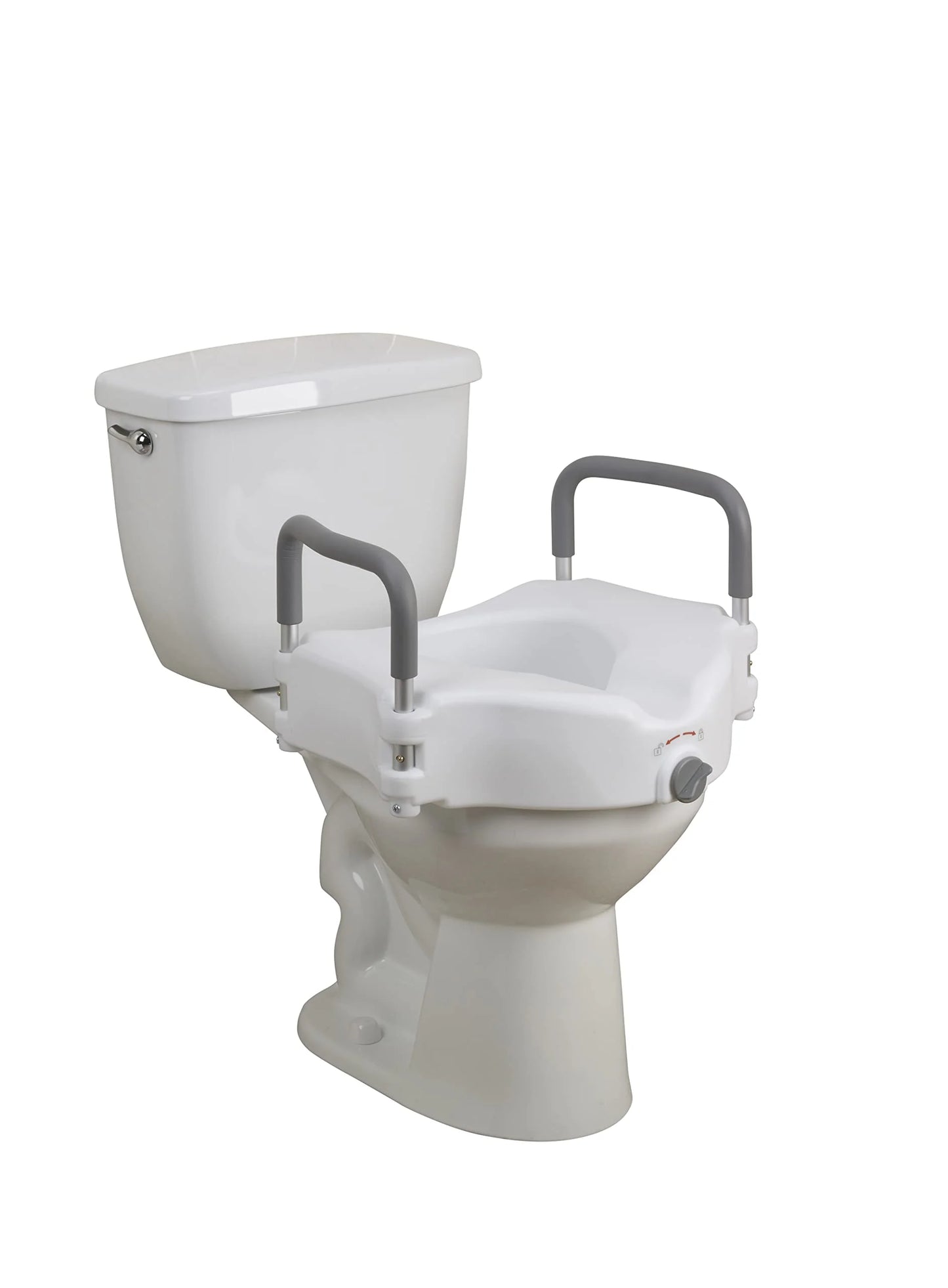 White Plastic Drive Medical RTL12027RA 2-in-1 Raised Toilet Seat with Removable Padded Arms, Standard Seat, Good Condition condition - View 1