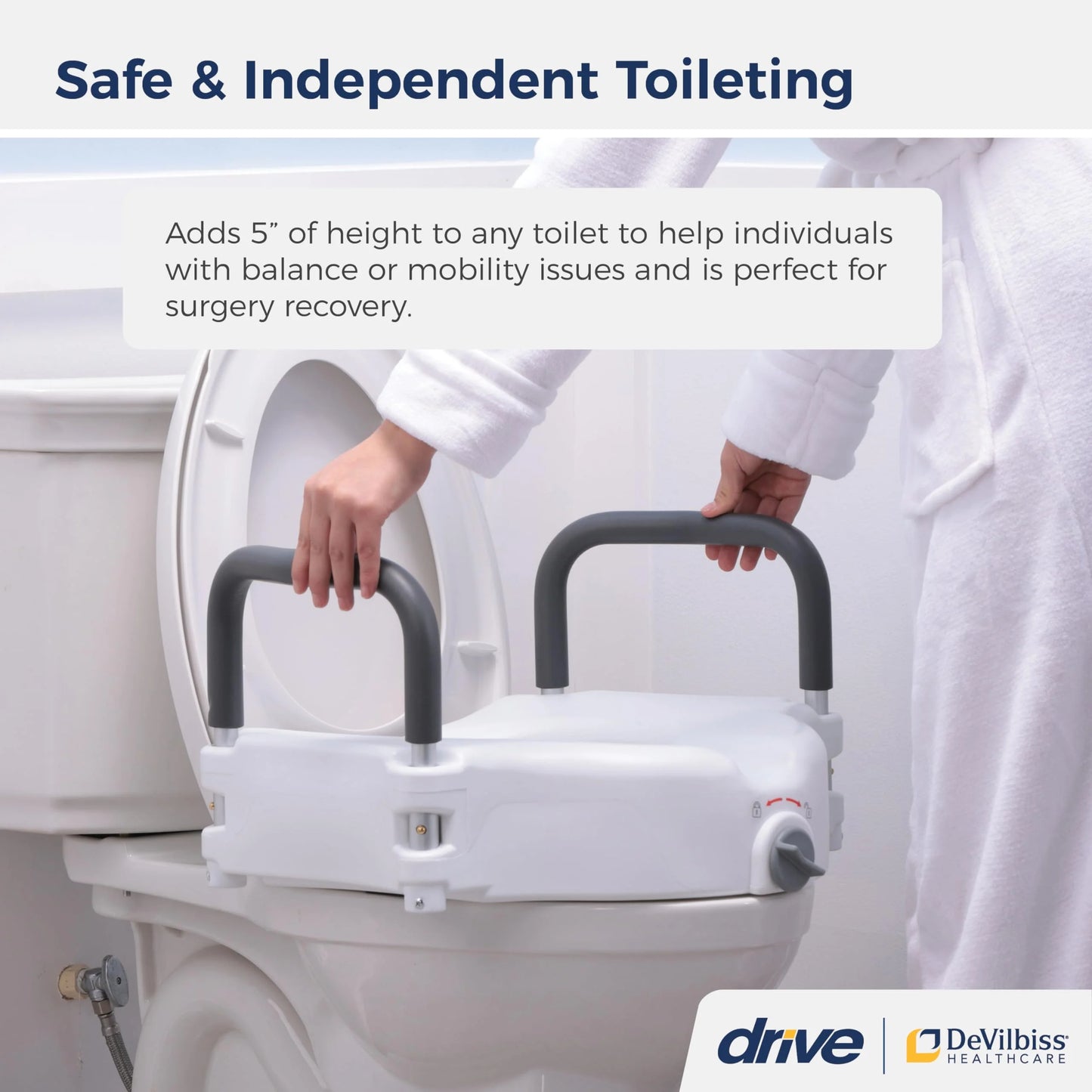 White Plastic Drive Medical RTL12027RA 2-in-1 Raised Toilet Seat with Removable Padded Arms, Standard Seat, Good Condition condition - View 5
