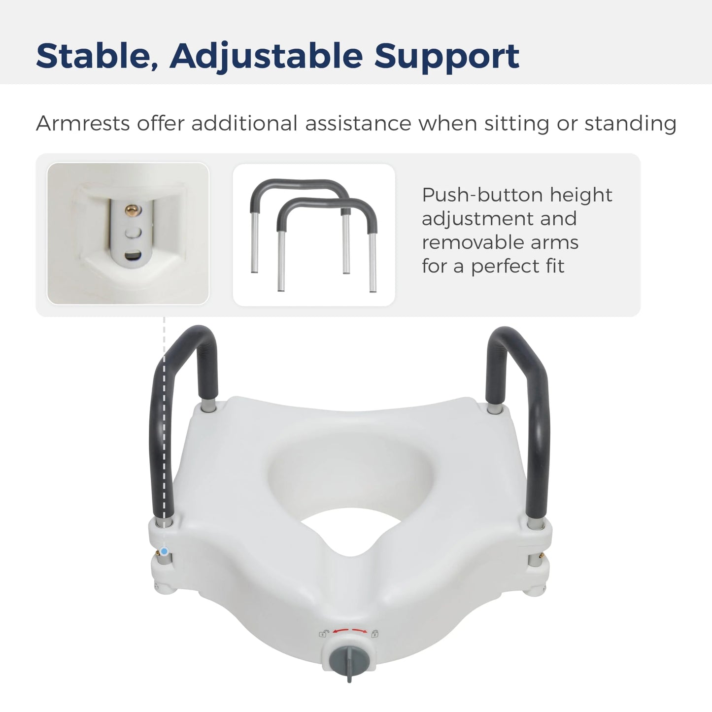 White Plastic Drive Medical RTL12027RA 2-in-1 Raised Toilet Seat with Removable Padded Arms, Standard Seat, Good Condition condition - View 6