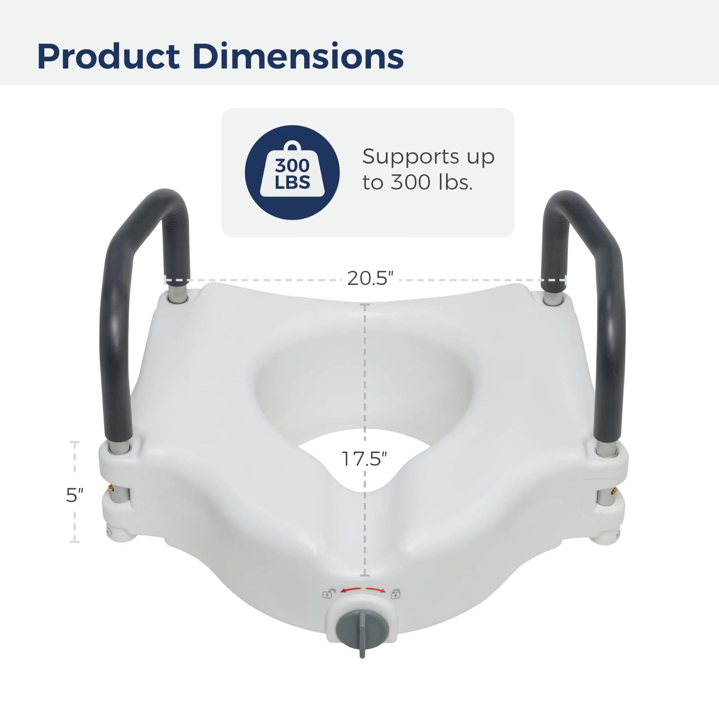 White Plastic Drive Medical RTL12027RA 2-in-1 Raised Toilet Seat with Removable Padded Arms, Standard Seat, Good Condition condition - View 9