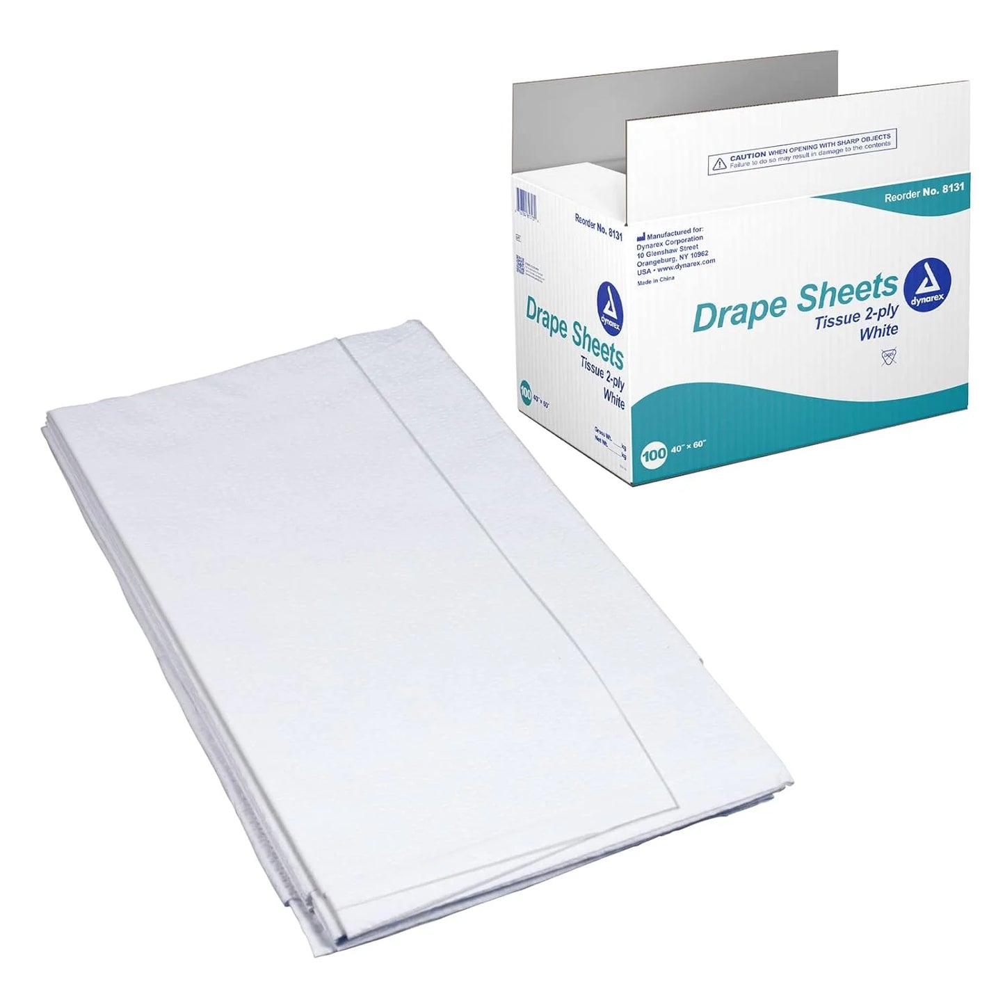 White 2-Ply Tissue Dynarex Drape Sheets, 2-Ply Tissue, Disposable Paper Sheets Used by Medical Professionals for Patient Privacy and Protection, 40" x 60," 2-Ply, White, 1 Case of 100 Dynarex Drape Sheets, Brand New condition - View 1