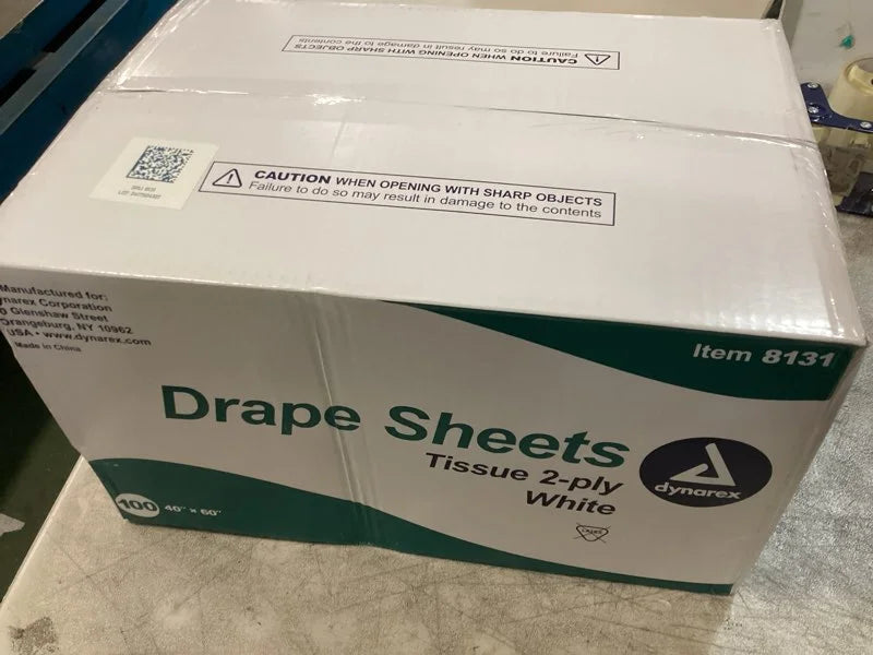 White 2-Ply Tissue Dynarex Drape Sheets, 2-Ply Tissue, Disposable Paper Sheets Used by Medical Professionals for Patient Privacy and Protection, 40" x 60," 2-Ply, White, 1 Case of 100 Dynarex Drape Sheets, Brand New condition - View 2