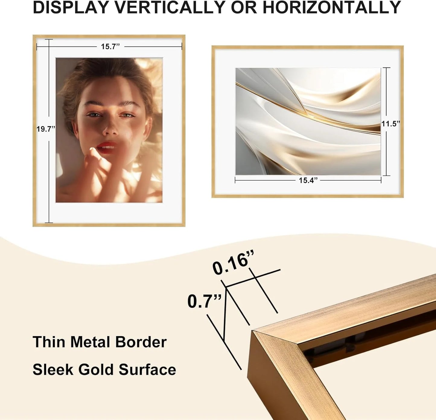 Gold Aluminum Egofine 16x20 Aluminum Picture Frame Display with Mat for 12x16 or 16x20 without Mat, Metal Poster Frame Covered by Plexiglass for Wall Mounting Horizontally and Vertically, 1 Pack, Gold, Brand New condition - View 5