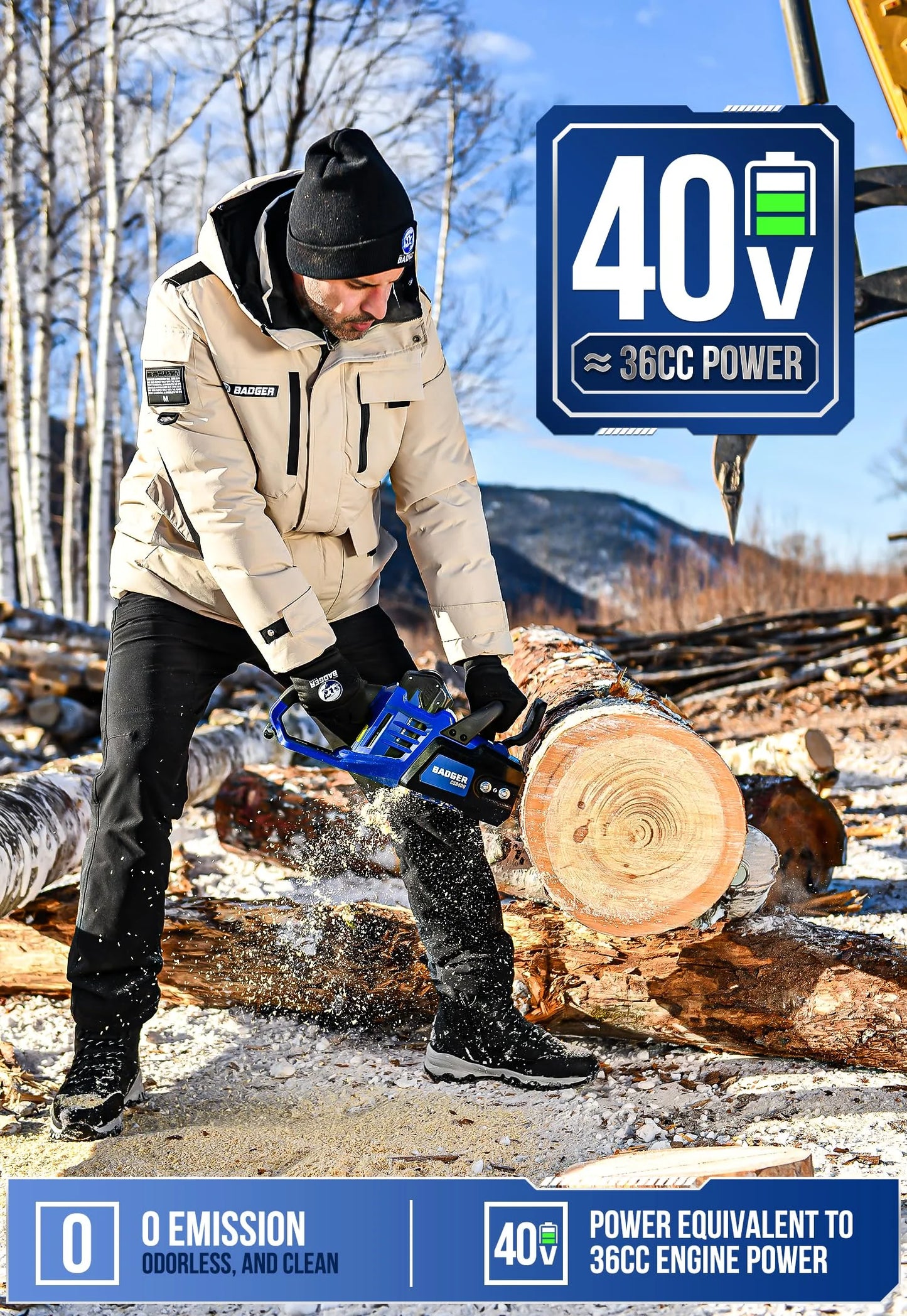 Black, Green Metal, Plastic Electric Chainsaw Cordless 40V 16" Brushless, 4.0 Ah Battery and Charger, Smart Cut technology, Efficient cutting, Safe and Reliable, Great for Tree Felling, Storm Clean-Up, Pruning, Good Condition condition - View 3