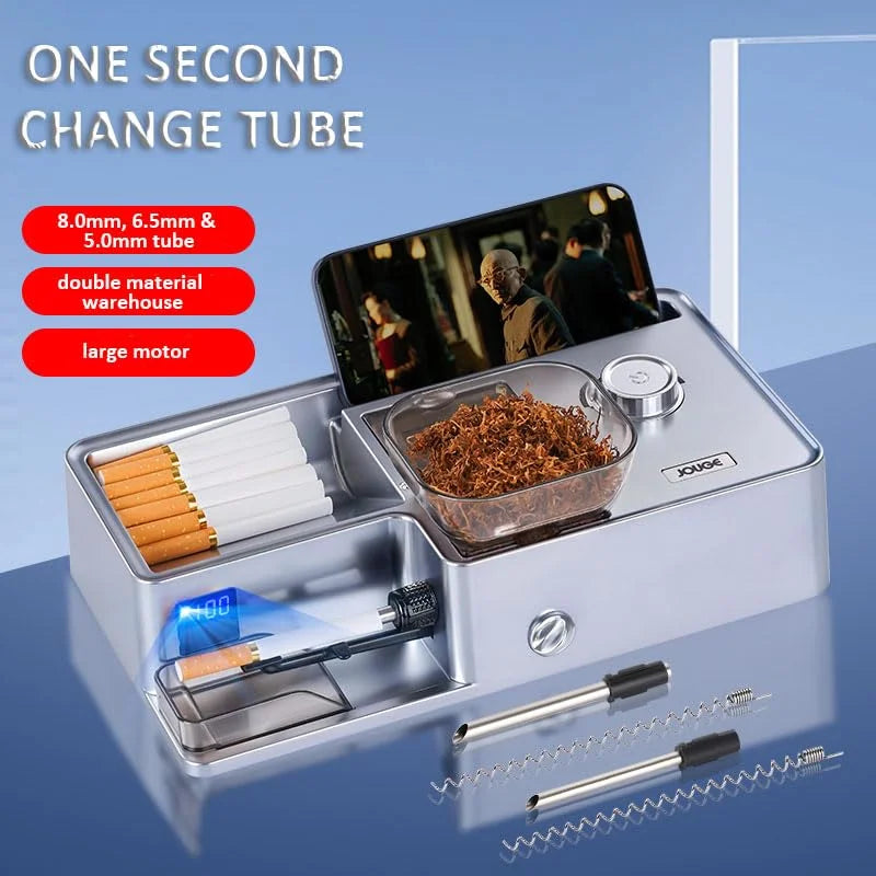 Silver Metal, Plastic Electric Cigarette Injector Machine Cigarette Rolling Machine Automatic Portable for Slim 100s/King/Regular Size Tubes (Silver), Good Condition condition - View 4