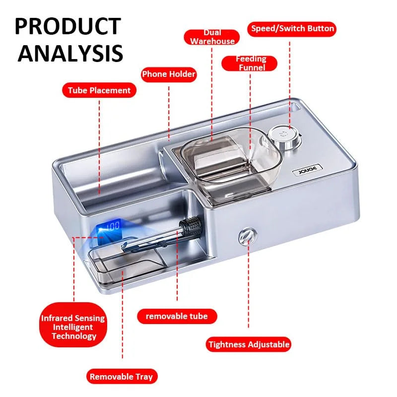 Silver Metal, Plastic Electric Cigarette Injector Machine Cigarette Rolling Machine Automatic Portable for Slim 100s/King/Regular Size Tubes (Silver), Good Condition condition - View 5