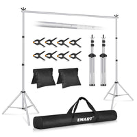 EMART Backdrop Stand 10x7ft(WxH) Photo Studio Adjustable Background Stand Support Kit with 2 Crossbars, 8 Backdrop Clamps, 2 Sandbags and Carrying Bag for Parties Events Decoration -Silver