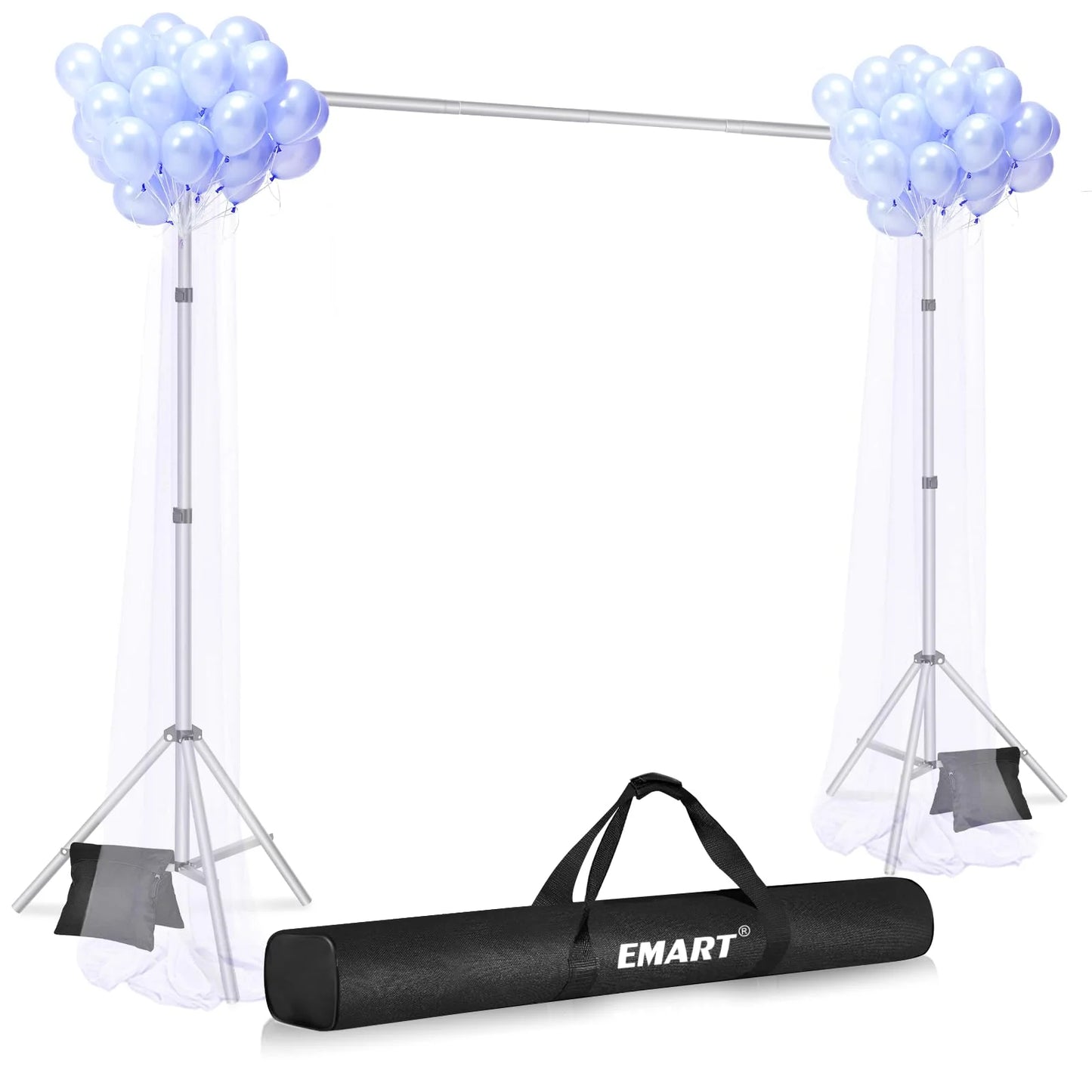 Silver Aluminum alloy EMART Backdrop Stand 10x7ft(WxH) Photo Studio Adjustable Background Stand Support Kit with 2 Crossbars, 8 Backdrop Clamps, 2 Sandbags and Carrying Bag for Parties Events Decoration -Silver, Good Condition condition - View 5