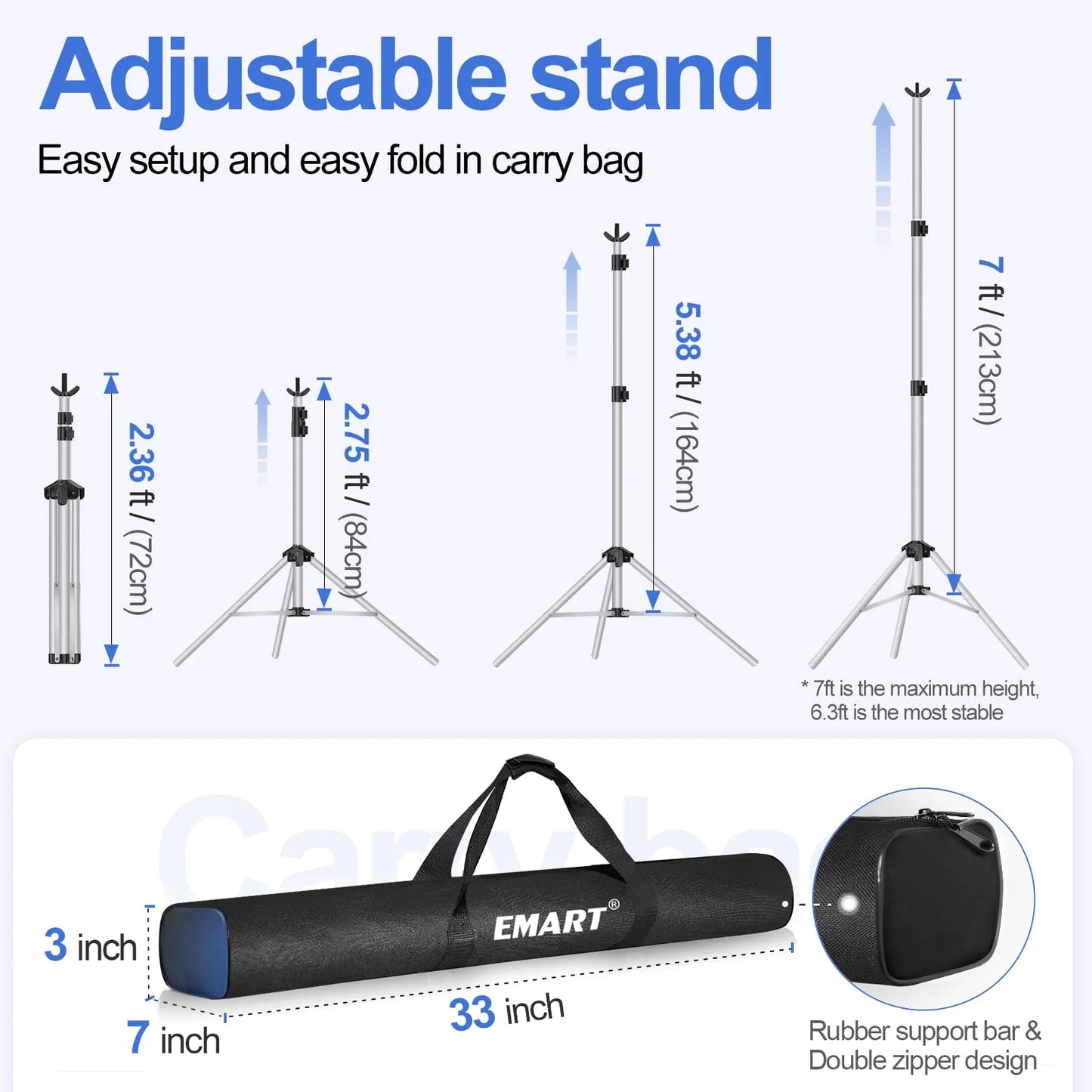 Silver Aluminum alloy EMART Backdrop Stand 10x7ft(WxH) Photo Studio Adjustable Background Stand Support Kit with 2 Crossbars, 8 Backdrop Clamps, 2 Sandbags and Carrying Bag for Parties Events Decoration -Silver, Good Condition condition - View 7