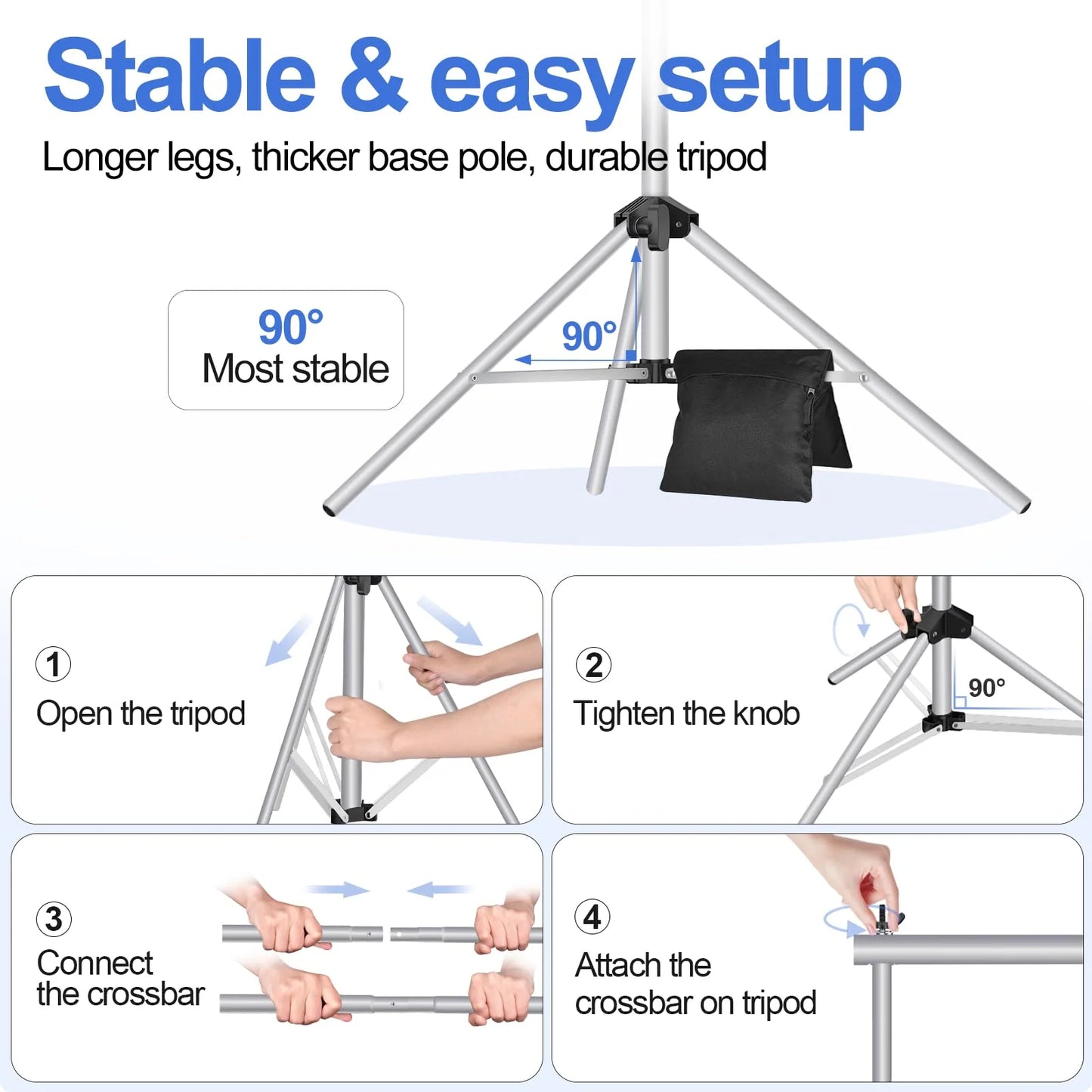 Silver Aluminum alloy EMART Backdrop Stand 10x7ft(WxH) Photo Studio Adjustable Background Stand Support Kit with 2 Crossbars, 8 Backdrop Clamps, 2 Sandbags and Carrying Bag for Parties Events Decoration -Silver, Good Condition condition - View 8