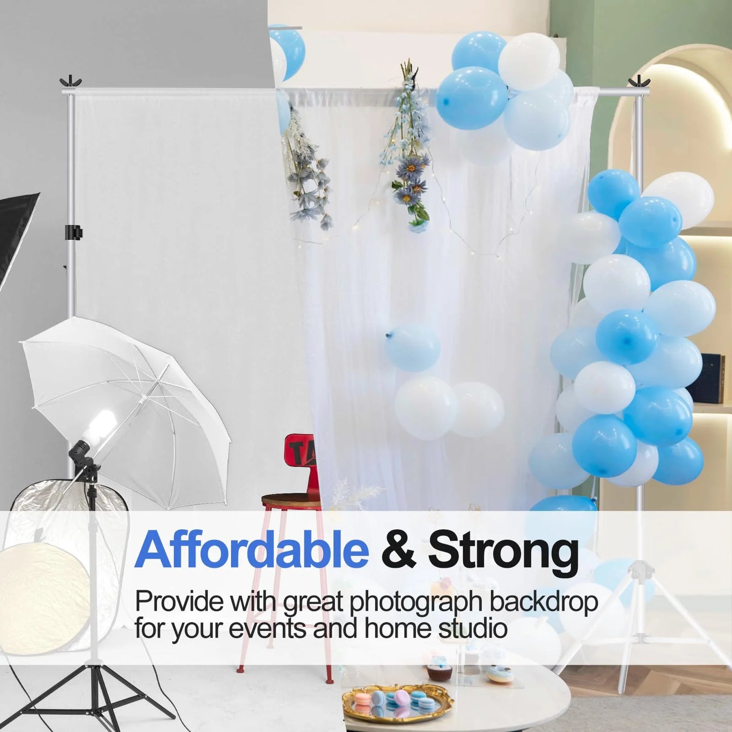 Silver Aluminum alloy EMART Backdrop Stand 10x7ft(WxH) Photo Studio Adjustable Background Stand Support Kit with 2 Crossbars, 8 Backdrop Clamps, 2 Sandbags and Carrying Bag for Parties Events Decoration -Silver, Good Condition condition - View 9