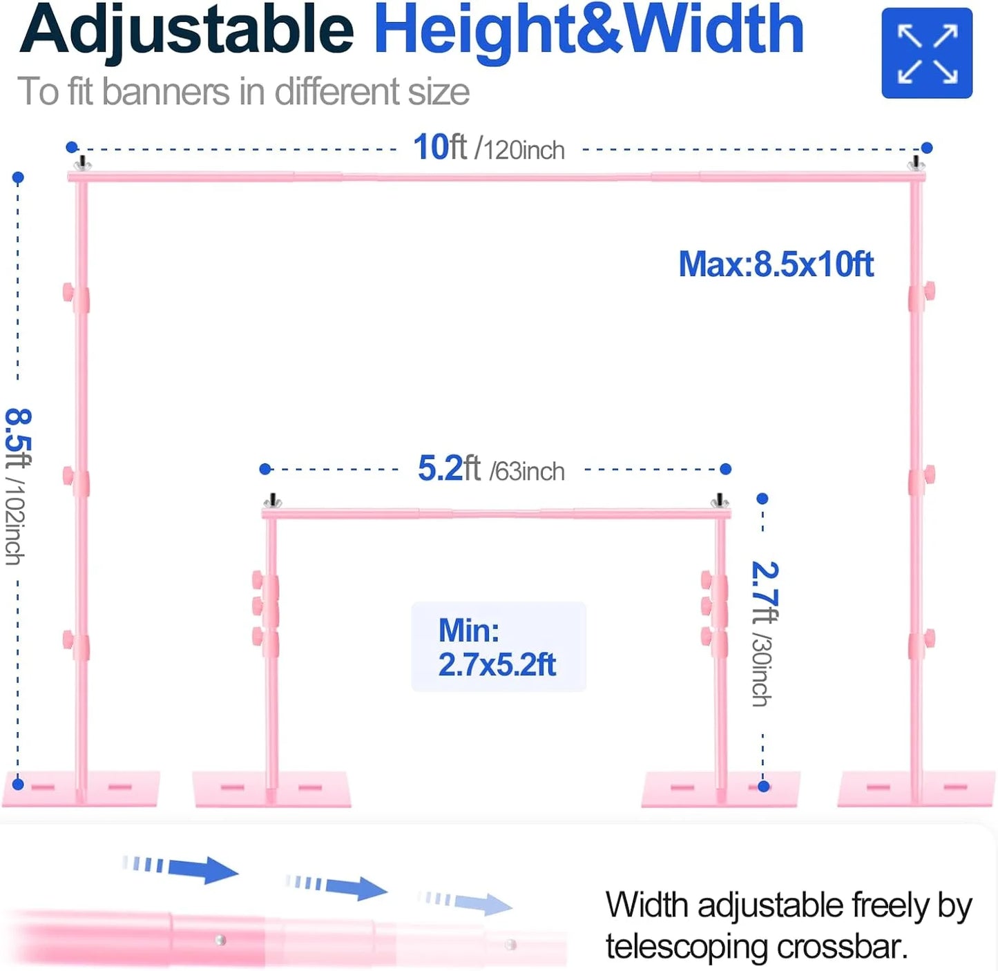 EMART Heavy Duty Backdrop Stand 8.5x10ft Adjustable Background Support System - Pink - View 3