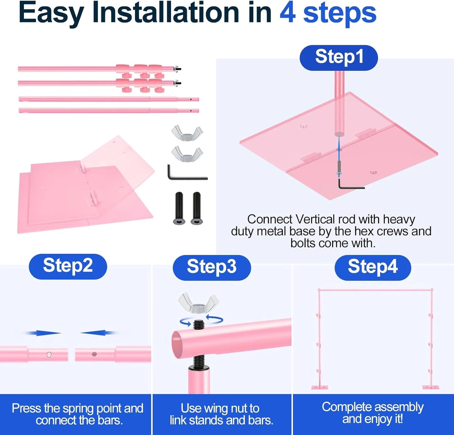 Pink Steel EMART Heavy Duty Backdrop Stand 8.5x10ft(HxW) Adjustable Background Support System Kit with Steel Base for Photography, Photo Backdrop Stand for Parties Birthday Video Studio - Pink, Good Condition condition - View 7