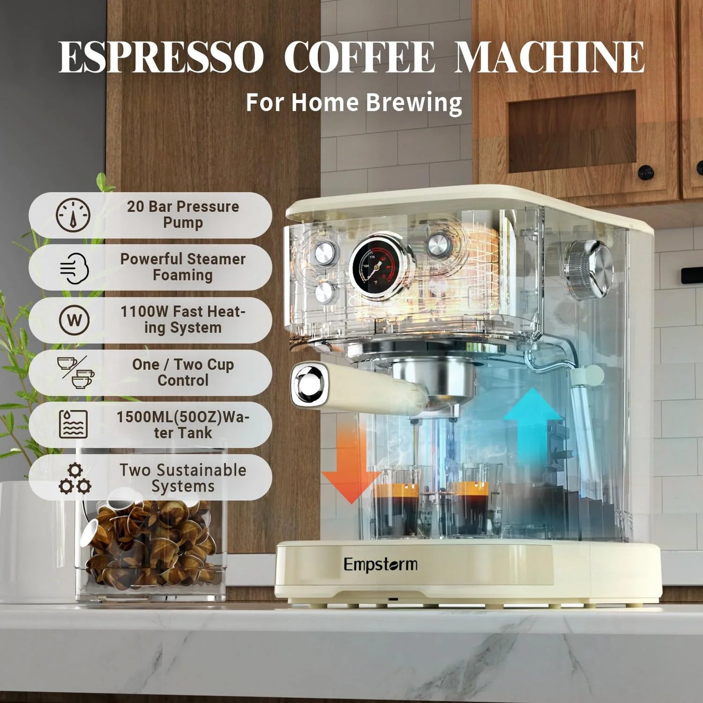 Black Plastic, Metal Espresso Machine Latte Coffee Makers 20 Bar, 2 IN 1 Professional Cappuccino Machine and Milk Frother Steam Wand Compatible for NS Original Capsules for Home Brewing, Good Condition condition - View 3