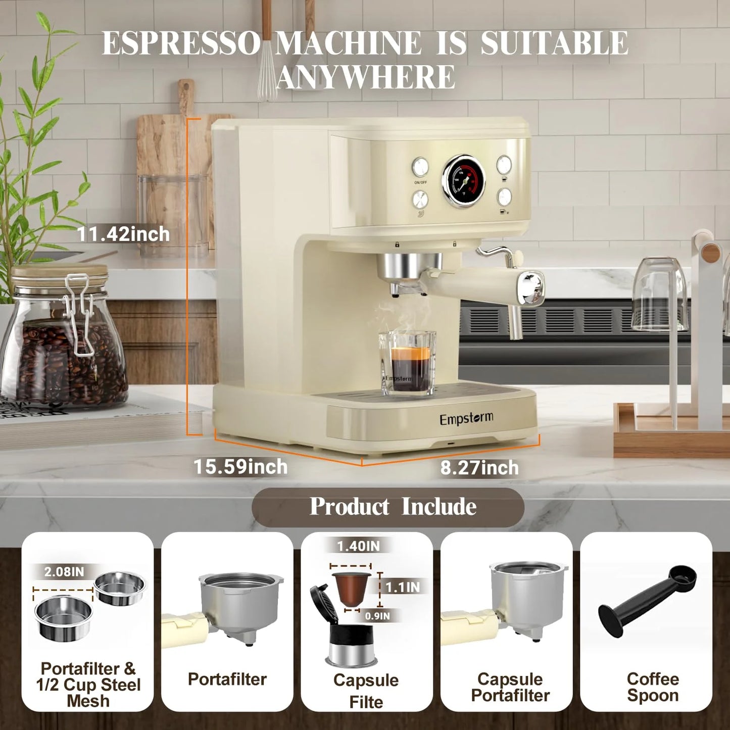 Black Plastic, Metal Espresso Machine Latte Coffee Makers 20 Bar, 2 IN 1 Professional Cappuccino Machine and Milk Frother Steam Wand Compatible for NS Original Capsules for Home Brewing, Good Condition condition - View 9