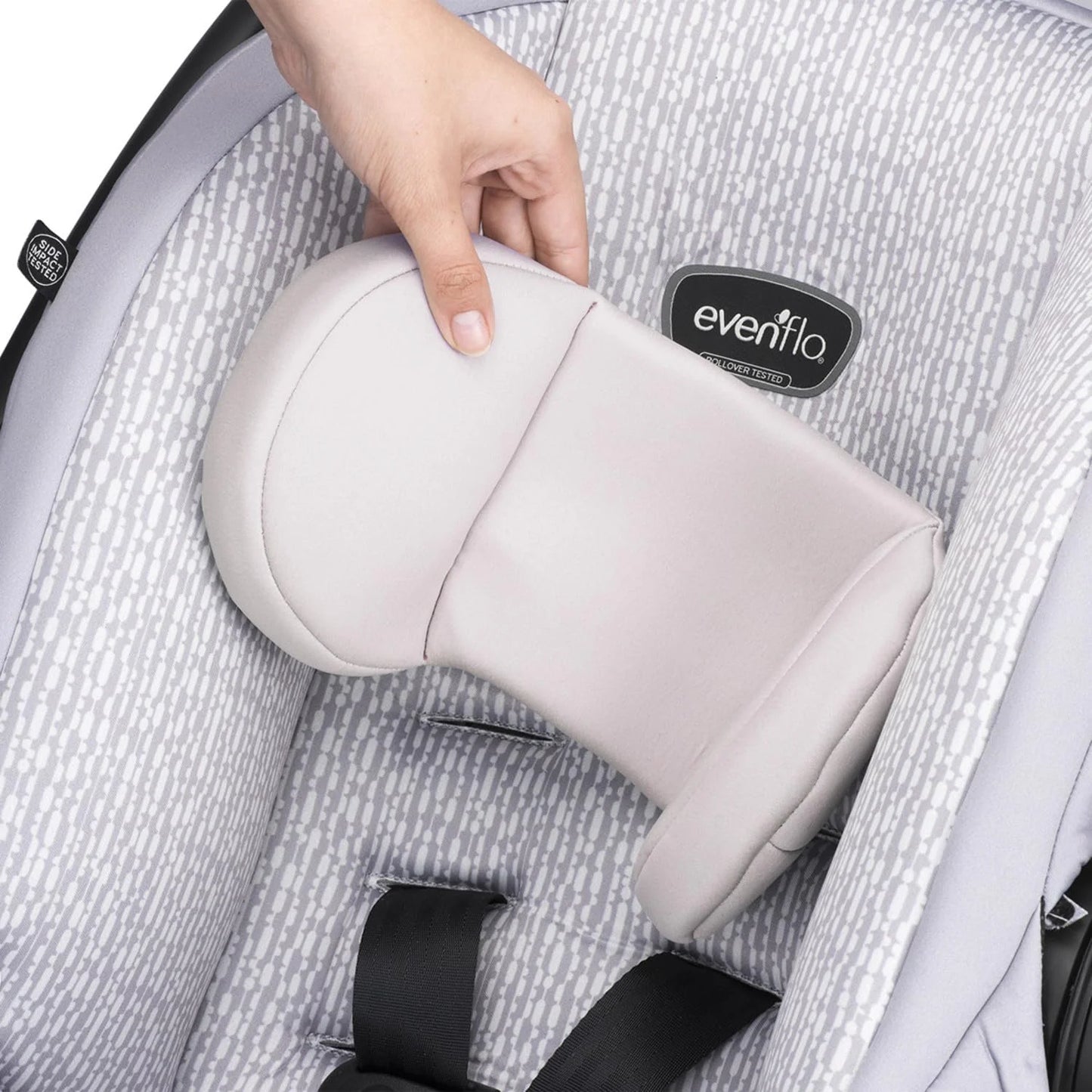 River Stone Plastic, Fabric Evenflo LiteMax 35 Infant Car Seat (River Stone), Lightweight, Extended Use, Belt Lock-Off, Ergonomic Handle, Good Condition condition - View 6