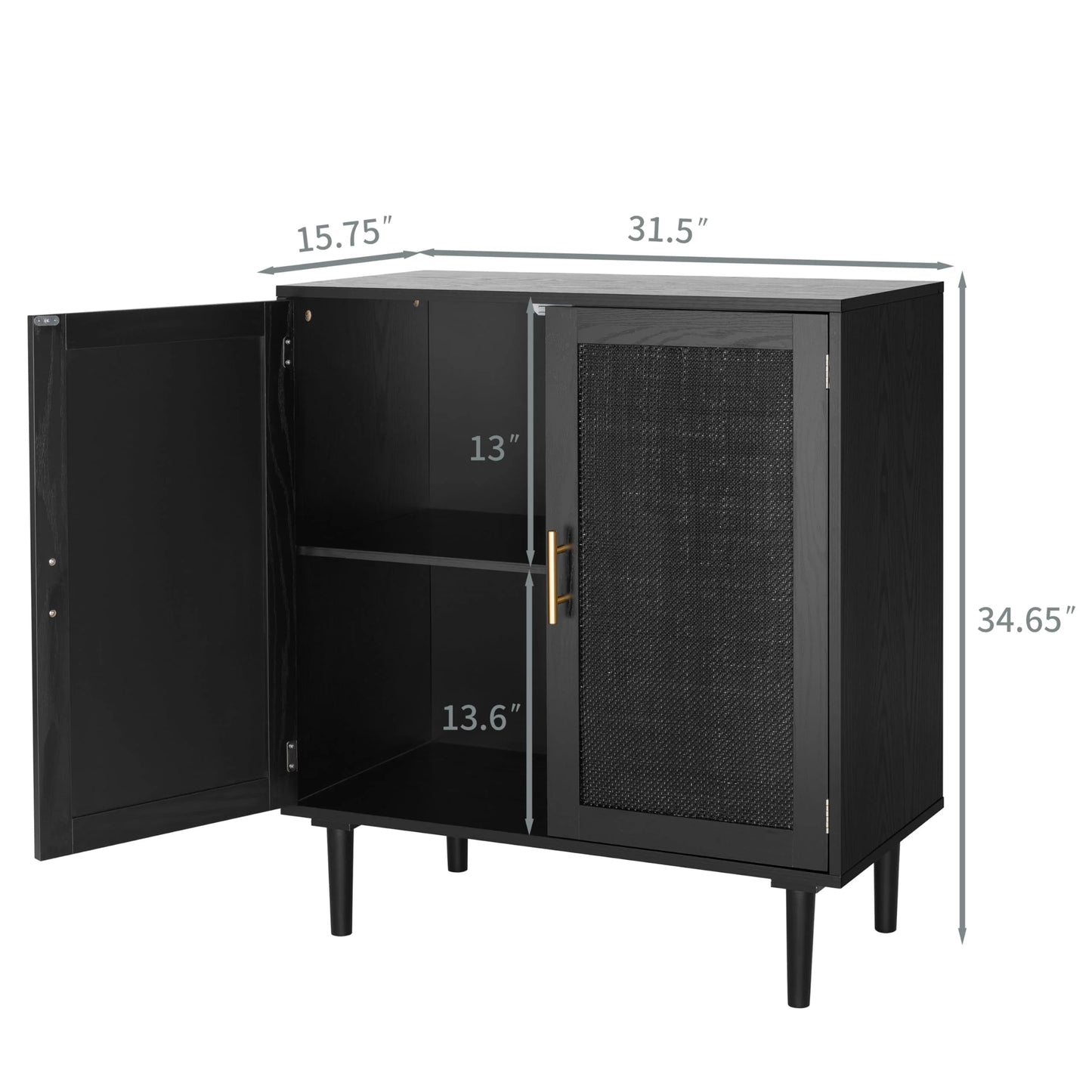 Finnhomy Sideboard Buffet Kitchen Storage Cabinet with Black Painted Rattan Decorated Doors, Black - View 5