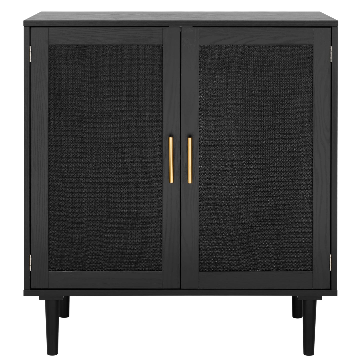 Finnhomy Sideboard Buffet Kitchen Storage Cabinet with Black Painted Rattan Decorated Doors, Black - View 9