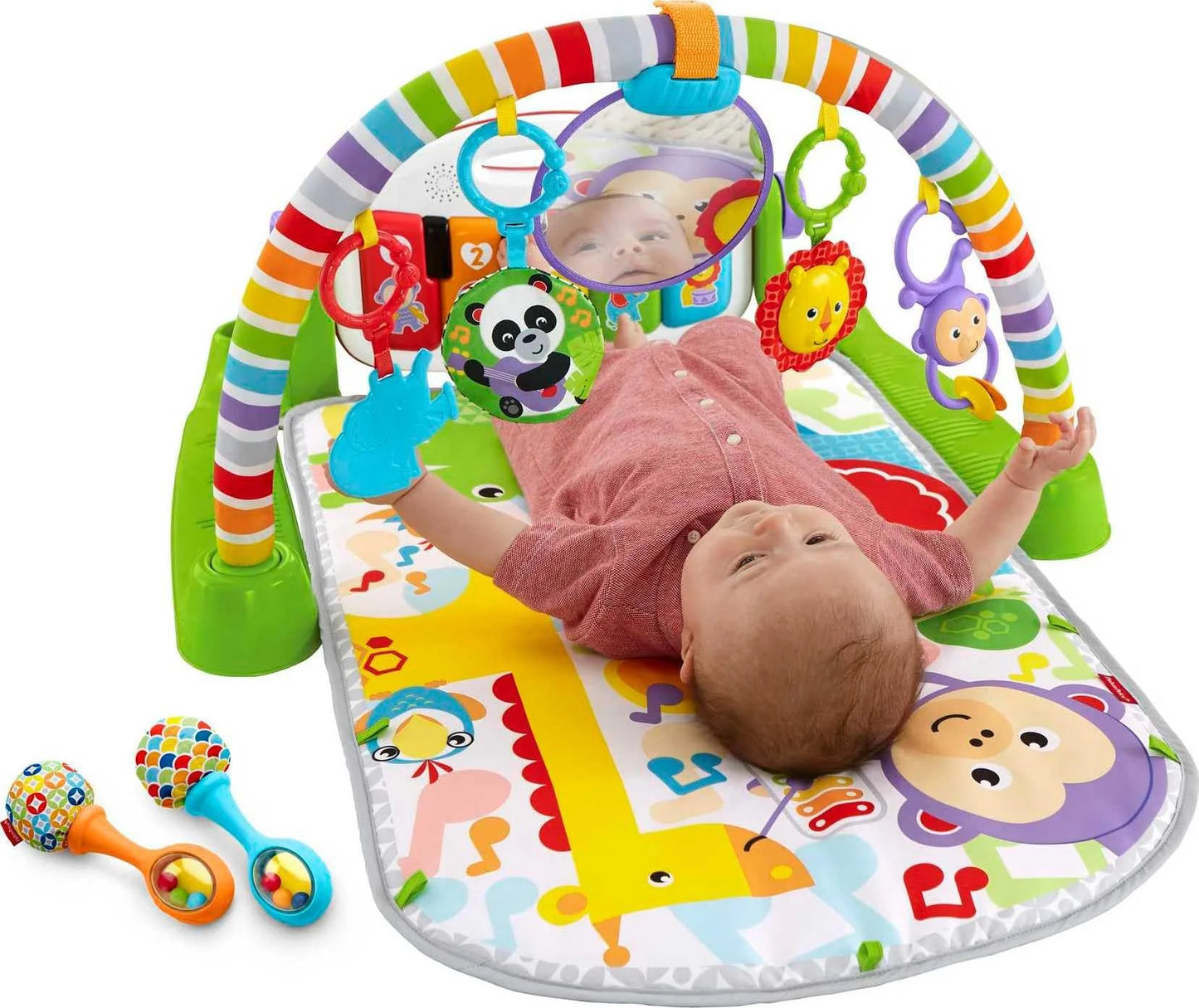 product Soft Fabric, Plastic Fisher-Price Baby Playmat Deluxe Kick & Play Piano Gym Learning Toy & 2 Maracas Soft Rattles for Newborn to Toddler Play Ages 0+ Months, Brand New condition - View 4