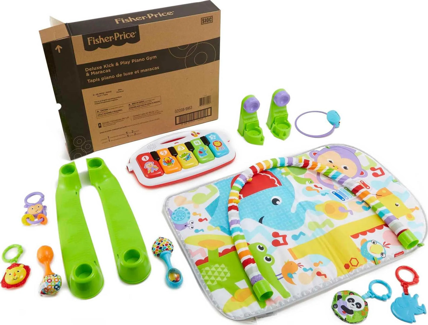 product Soft Fabric, Plastic Fisher-Price Baby Playmat Deluxe Kick & Play Piano Gym Learning Toy & 2 Maracas Soft Rattles for Newborn to Toddler Play Ages 0+ Months, Brand New condition - View 8