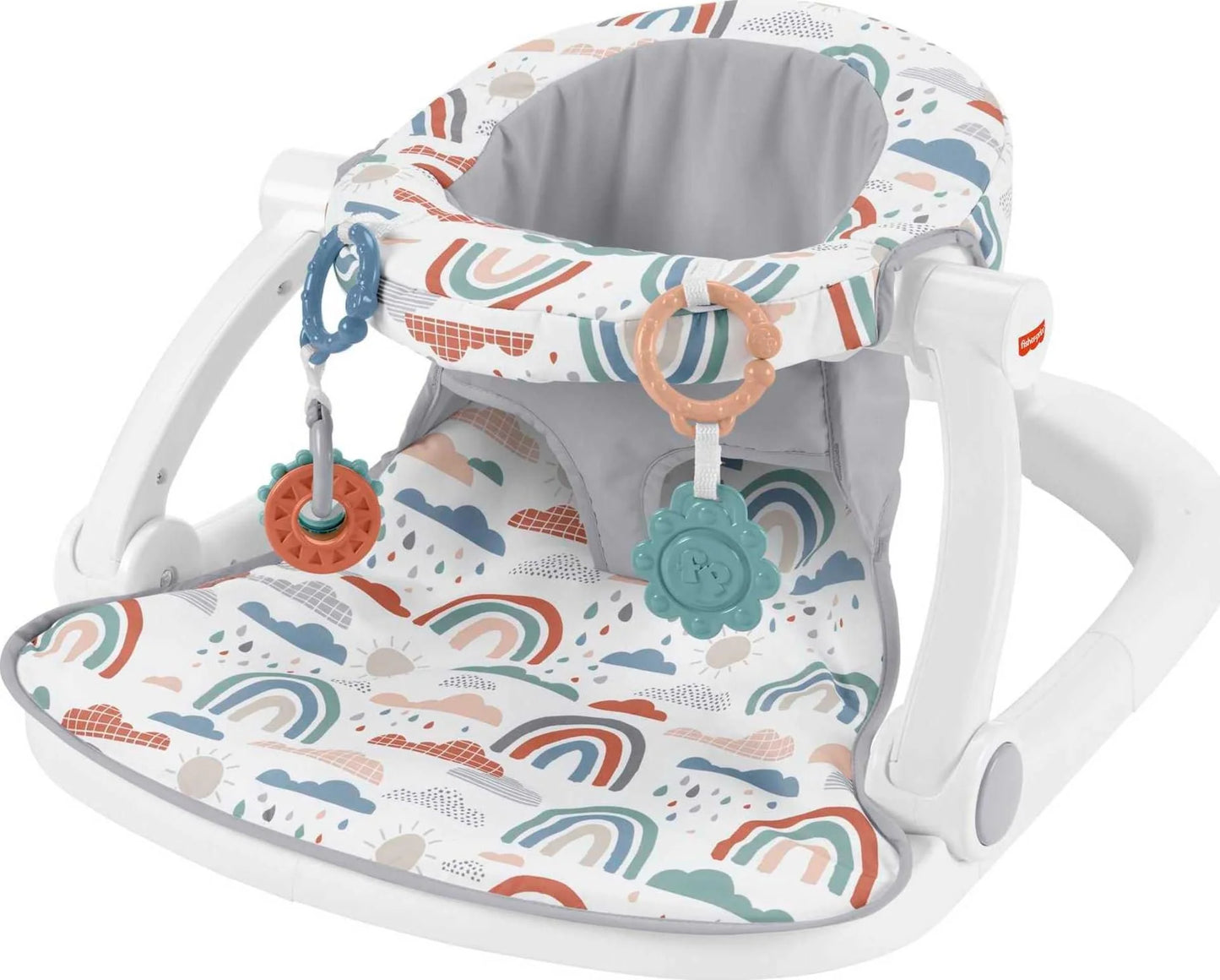 Rainbow Showers Fabric Fisher-Price Portable Baby Chair Sit-Me-Up Floor Seat with Developmental Toys & Machine Washable Seat Pad, Rainbow Showers, Good Condition condition - View 1