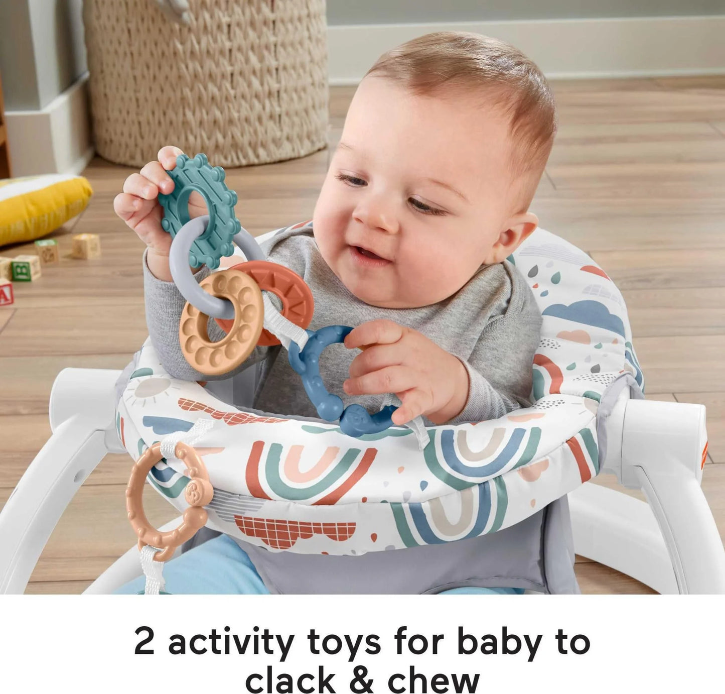 Rainbow Showers Fabric Fisher-Price Portable Baby Chair Sit-Me-Up Floor Seat with Developmental Toys & Machine Washable Seat Pad, Rainbow Showers, Good Condition condition - View 3