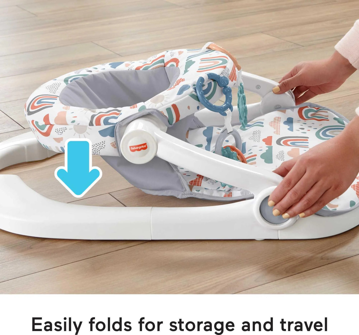 Rainbow Showers Fabric Fisher-Price Portable Baby Chair Sit-Me-Up Floor Seat with Developmental Toys & Machine Washable Seat Pad, Rainbow Showers, Good Condition condition - View 4