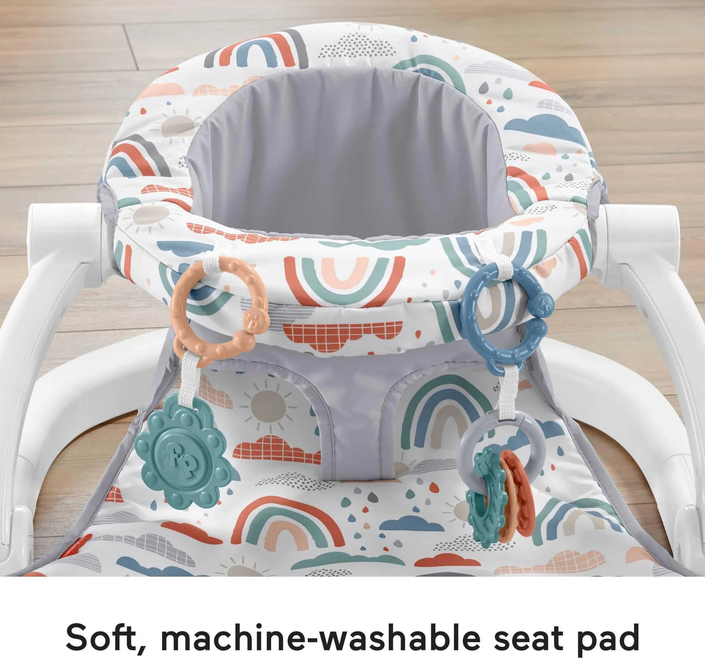 Rainbow Showers Fabric Fisher-Price Portable Baby Chair Sit-Me-Up Floor Seat with Developmental Toys & Machine Washable Seat Pad, Rainbow Showers, Good Condition condition - View 5