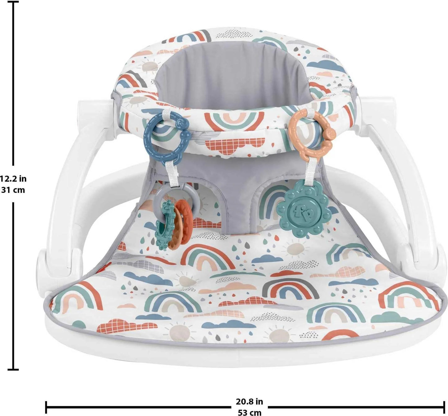 Rainbow Showers Fabric Fisher-Price Portable Baby Chair Sit-Me-Up Floor Seat with Developmental Toys & Machine Washable Seat Pad, Rainbow Showers, Good Condition condition - View 6