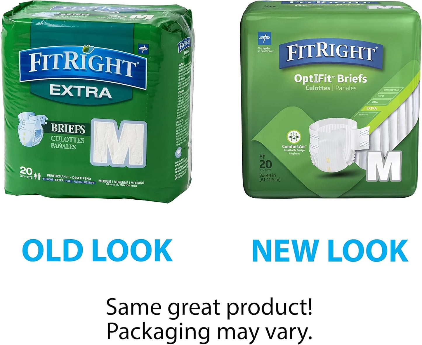 White Absorbent Core: Polymer FitRight OptiFit Extra Adult Briefs, Incontinence Diapers with Tabs, Moderate Absorbency, Medium, 32 to 44", 20 Count, Brand New condition - View 3