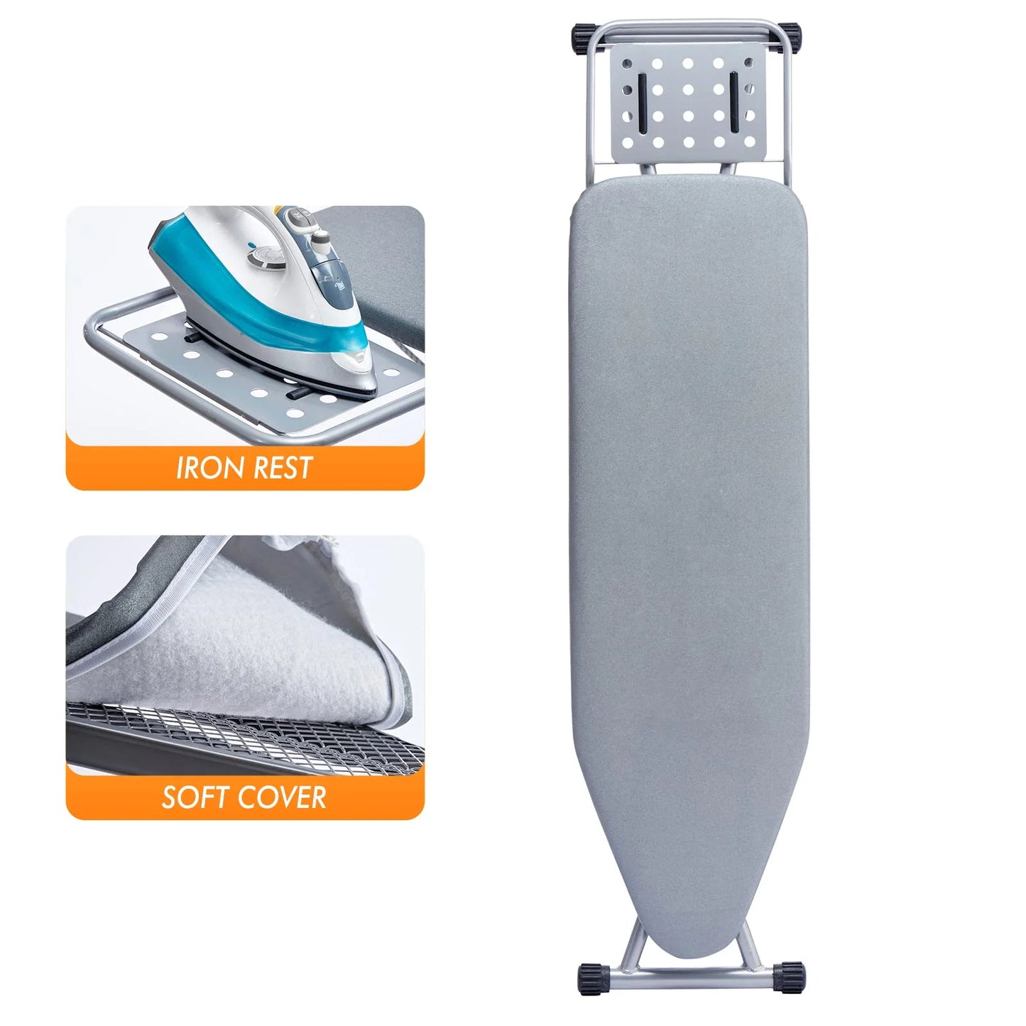 Silver Gray Metal Frame Foldable Ironing Board with Heat Resistant Cover, Steam Iron Rest and Non-Slip Legs - Sturdy Metal Frame (13 x 34 x 53 Inches) (Silver Gray), Brand New condition - View 4