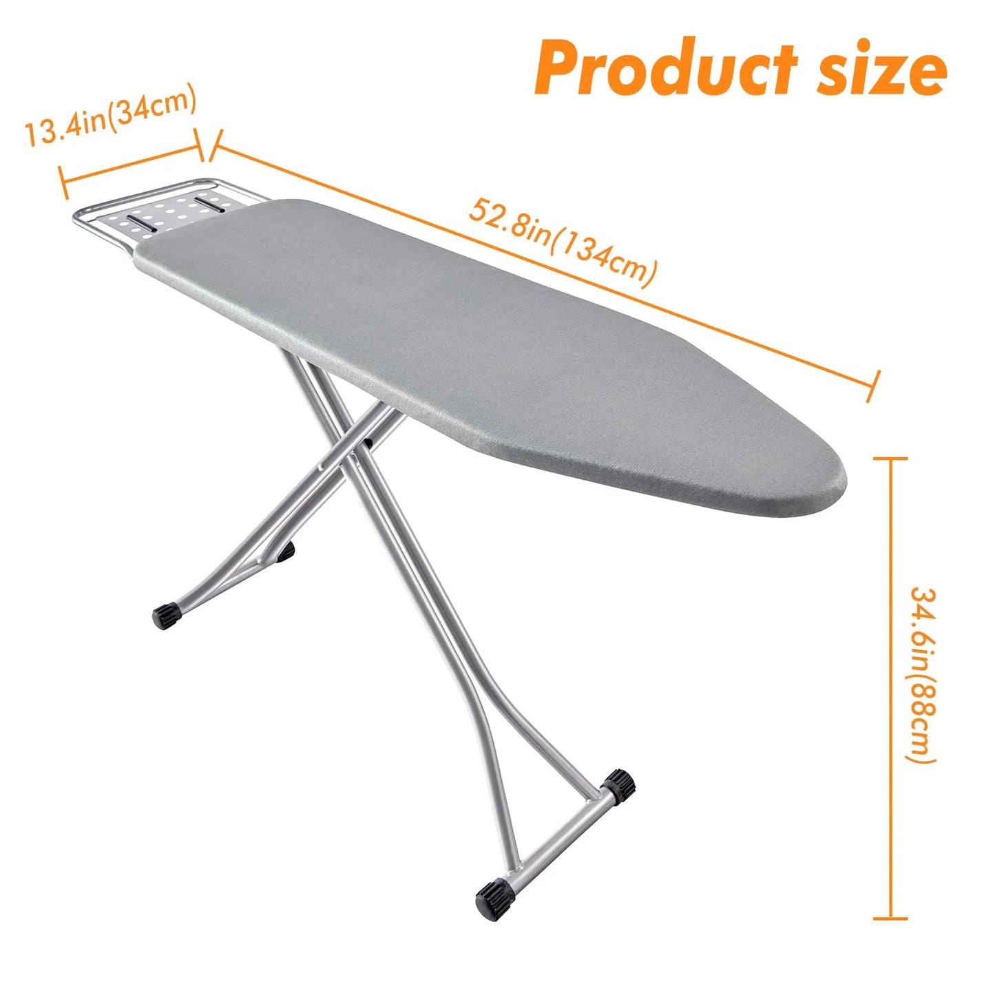 Silver Gray Metal Frame Foldable Ironing Board with Heat Resistant Cover, Steam Iron Rest and Non-Slip Legs - Sturdy Metal Frame (13 x 34 x 53 Inches) (Silver Gray), Brand New condition - View 6