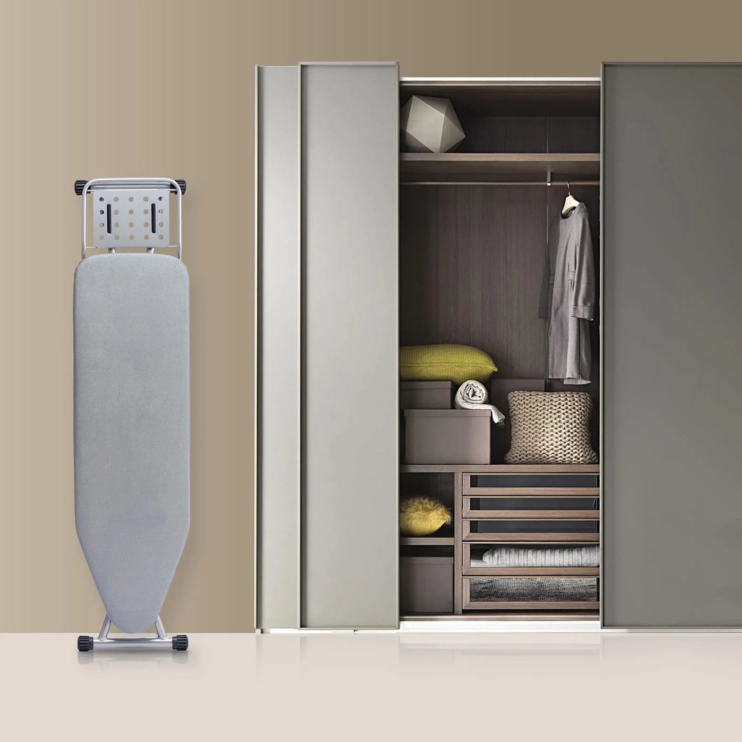 Silver Gray Metal Frame Foldable Ironing Board with Heat Resistant Cover, Steam Iron Rest and Non-Slip Legs - Sturdy Metal Frame (13 x 34 x 53 Inches) (Silver Gray), Brand New condition - View 7