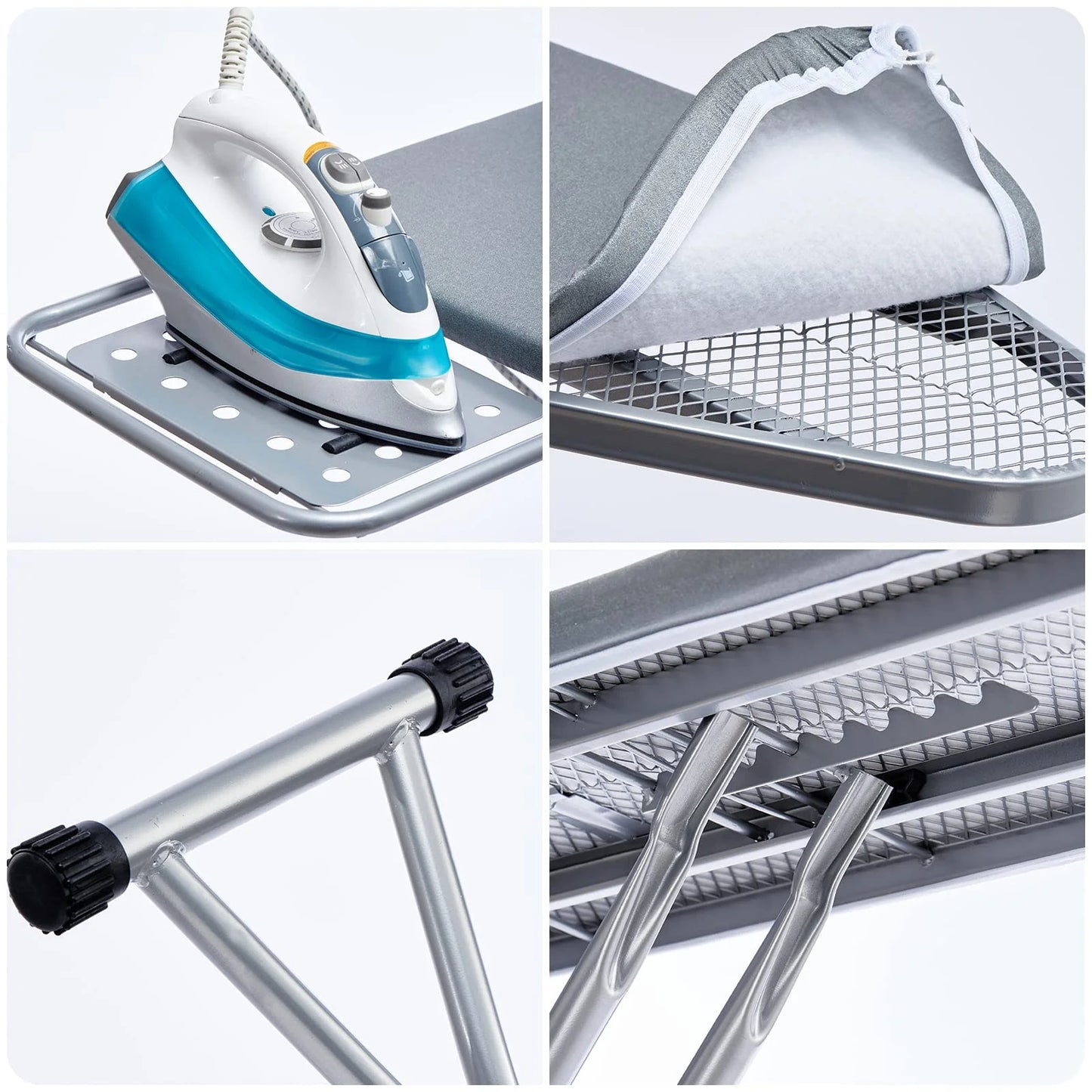 Silver Gray Metal Frame Foldable Ironing Board with Heat Resistant Cover, Steam Iron Rest and Non-Slip Legs - Sturdy Metal Frame (13 x 34 x 53 Inches) (Silver Gray), Brand New condition - View 8