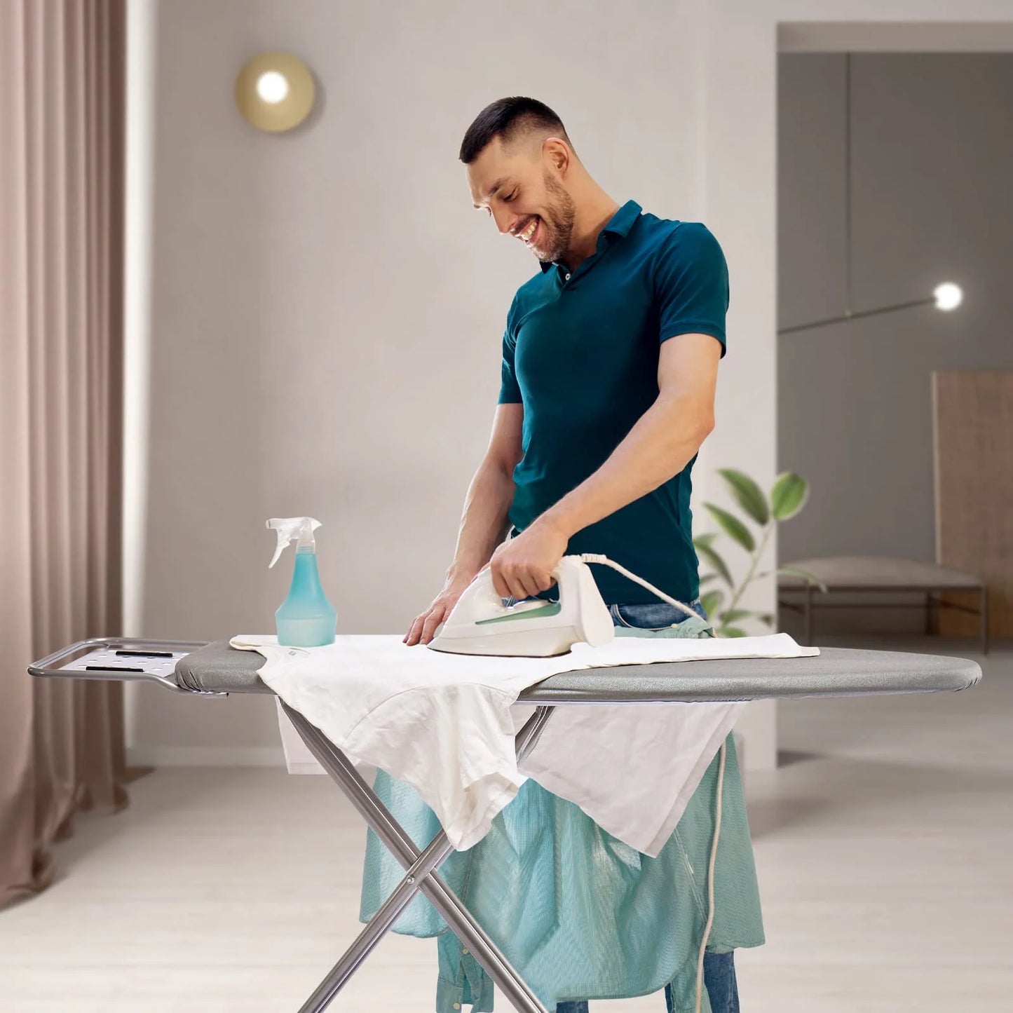Silver Gray Metal Frame Foldable Ironing Board with Heat Resistant Cover, Steam Iron Rest and Non-Slip Legs - Sturdy Metal Frame (13 x 34 x 53 Inches) (Silver Gray), Brand New condition - View 9