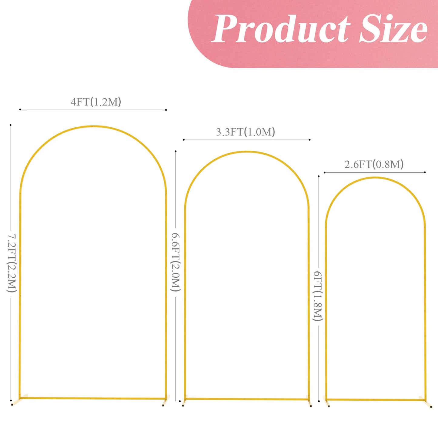 Fomcet Metal Arch Backdrop Stand Set of 3 Gold Wedding Arch Stand - View 4