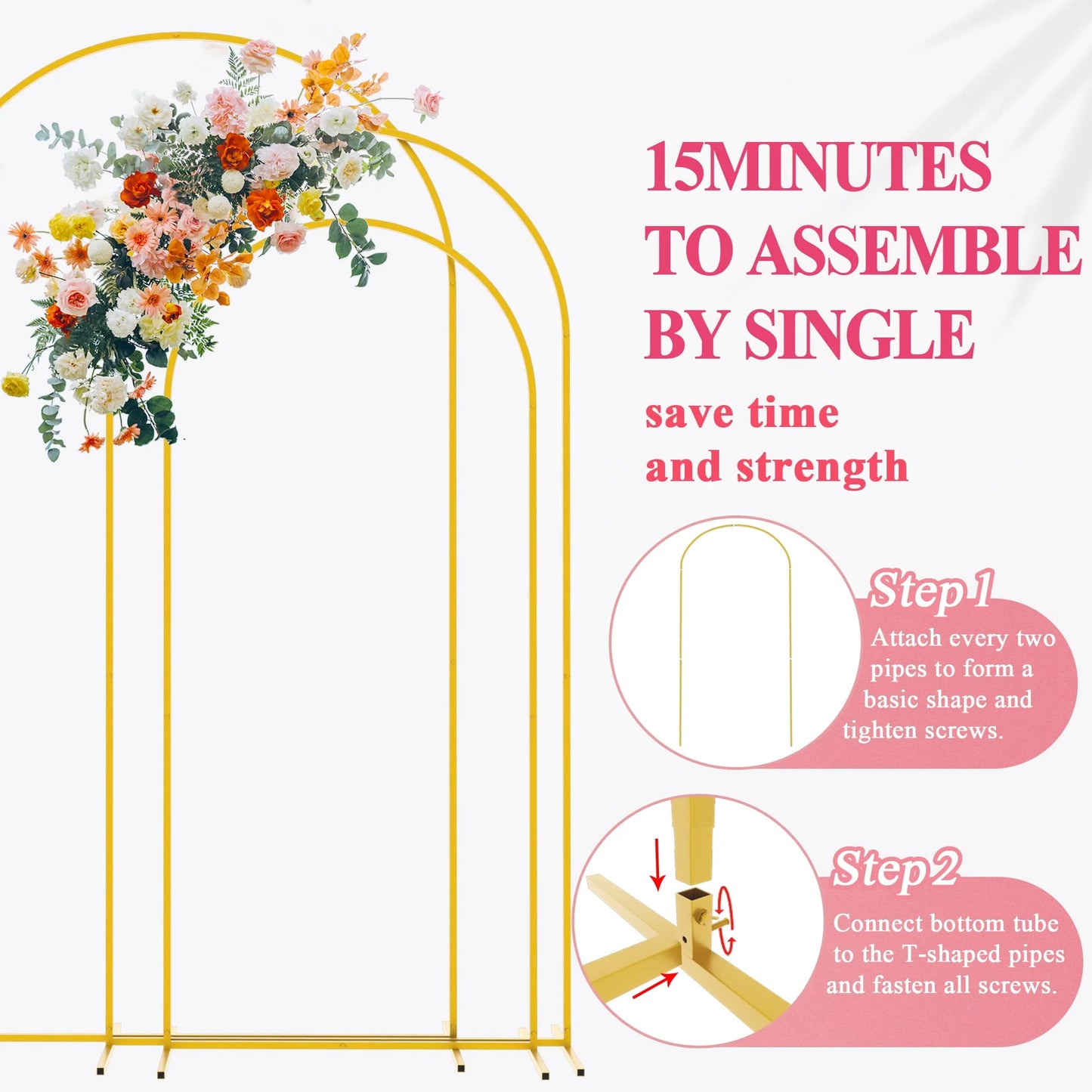 Fomcet Metal Arch Backdrop Stand Set of 3 Gold Wedding Arch Stand - View 6