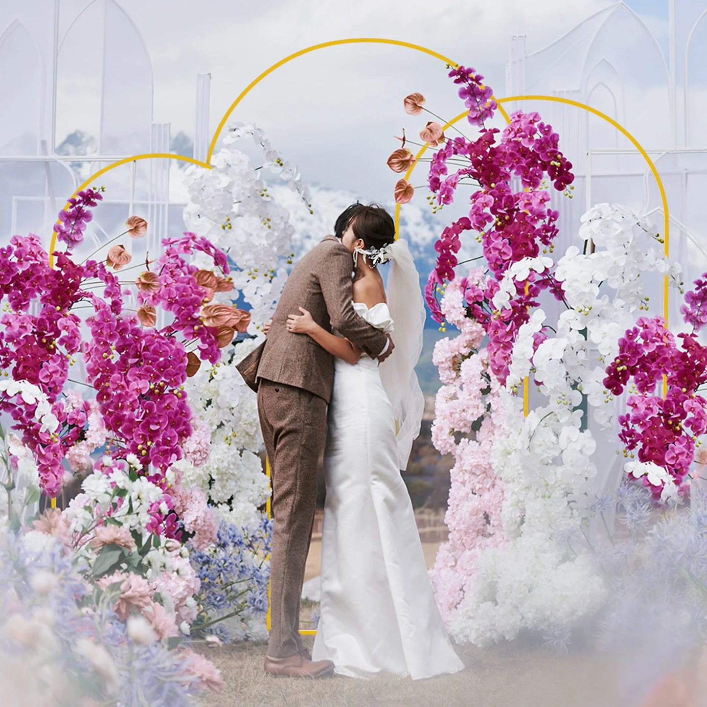 Fomcet Metal Arch Backdrop Stand Set of 3 Gold Wedding Arch Stand - View 7