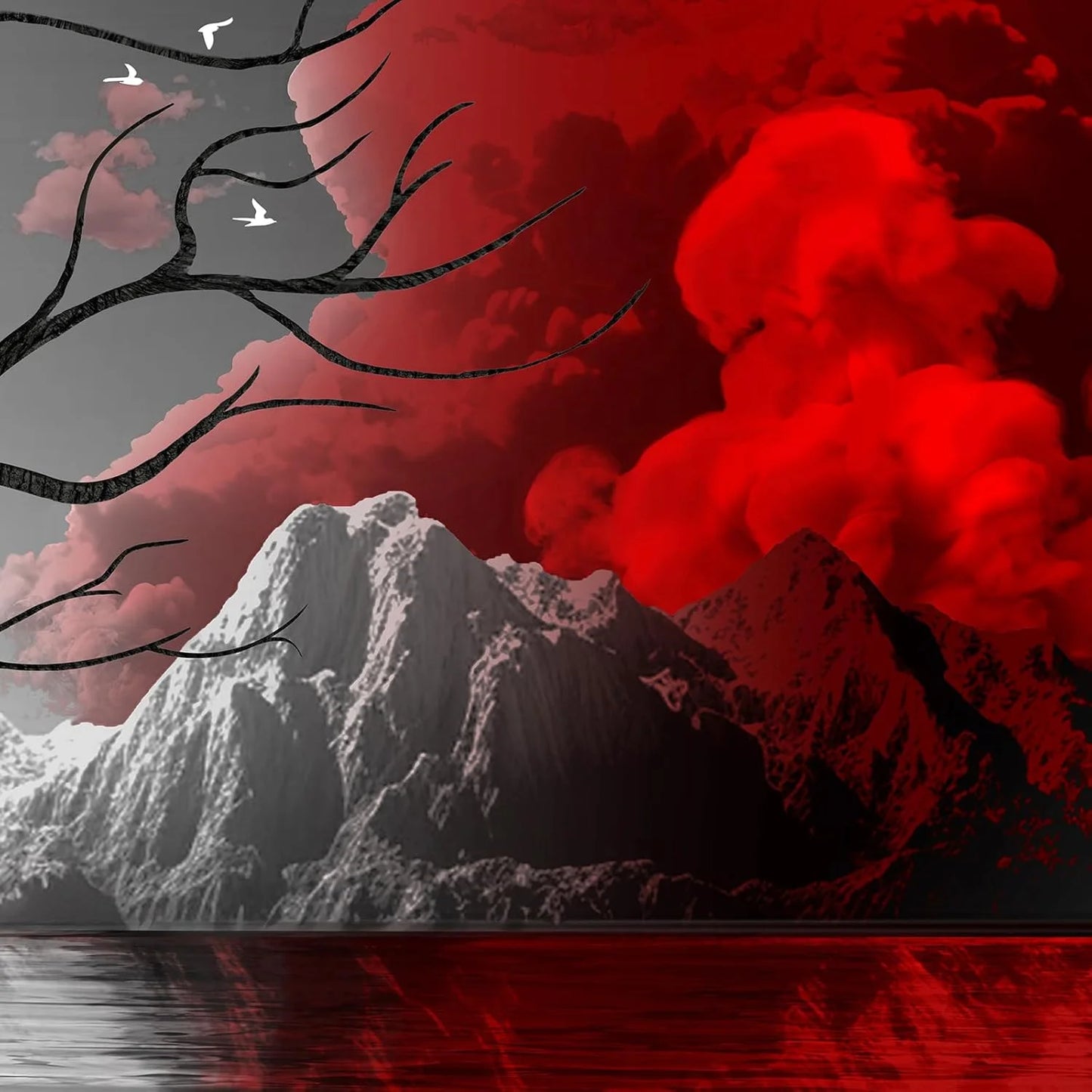 Black, Red Canvas Framed Black and Red Wall Art for Living Room, Large Vertical 3 Piece Red Modern Artwork for Walls, Dark Academia Tree Pictures Prints for Bedroom Office Wall Decor, Brand New condition - View 8